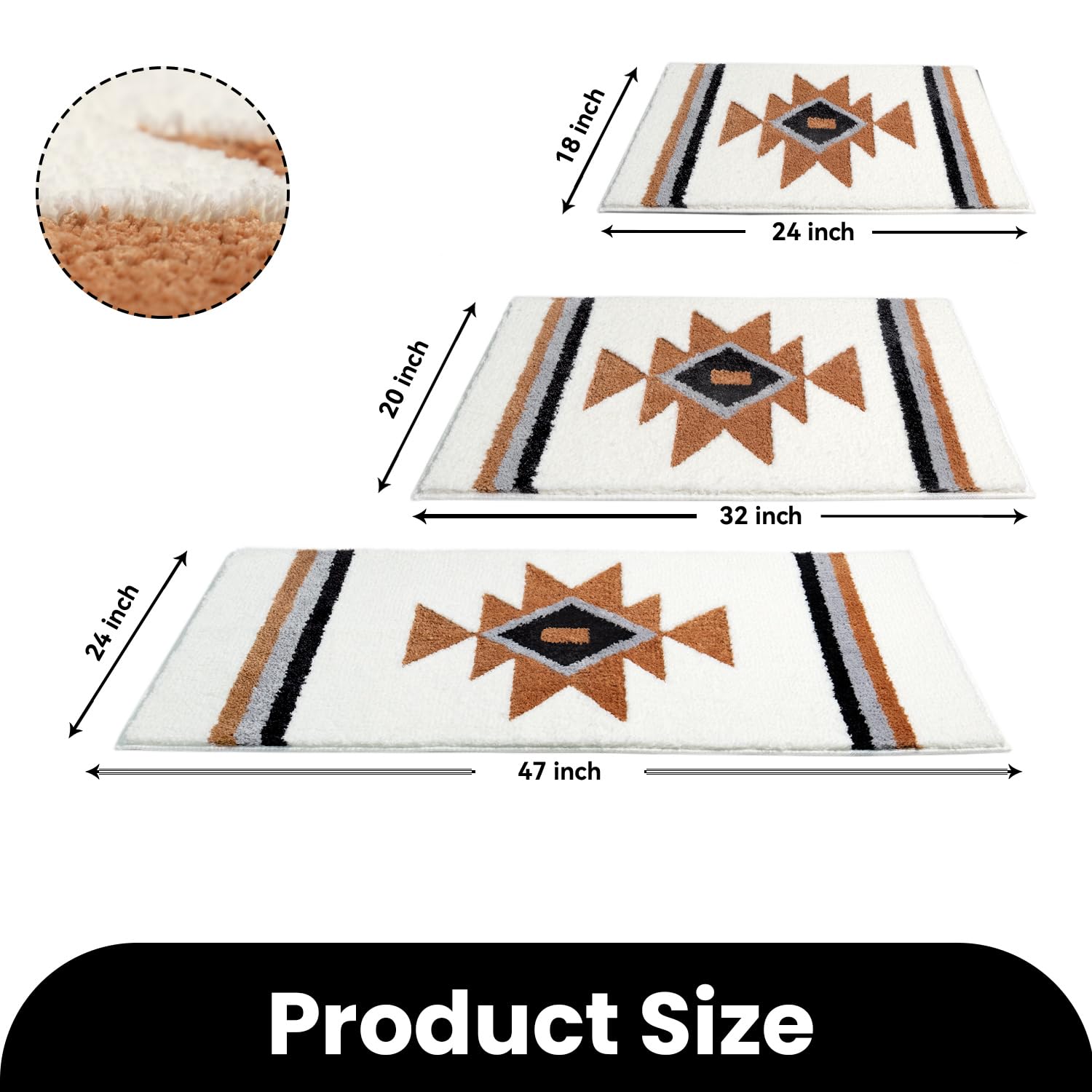 Tanvill Bathroom Rugs White Boho Bath Mat Non Slip, Soft Absorbent Microfiber Washable Bath Rug Floor Mat For Bathroom Shower Tu