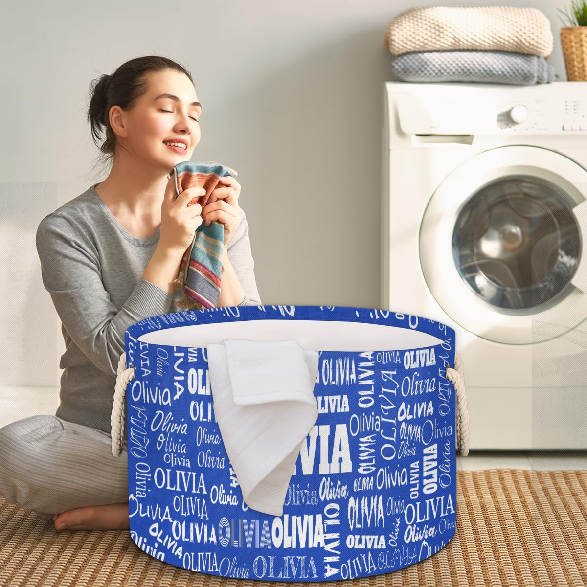Personalized Round Laundry Hamper With Names, Custom Nursery Baskets Cubes Box, Kids Boys Men Custom Storage Dirty Clothes Baske