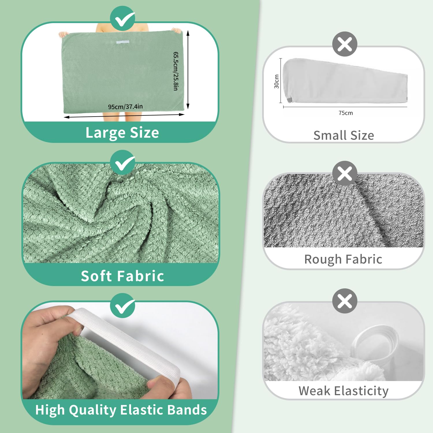 my novel things 2 Pack Extra Large Microfiber Hair Towel, 37.4'' x 26.4'' Hair Towel wrap for Women, Super Absorbent & Quick Dry