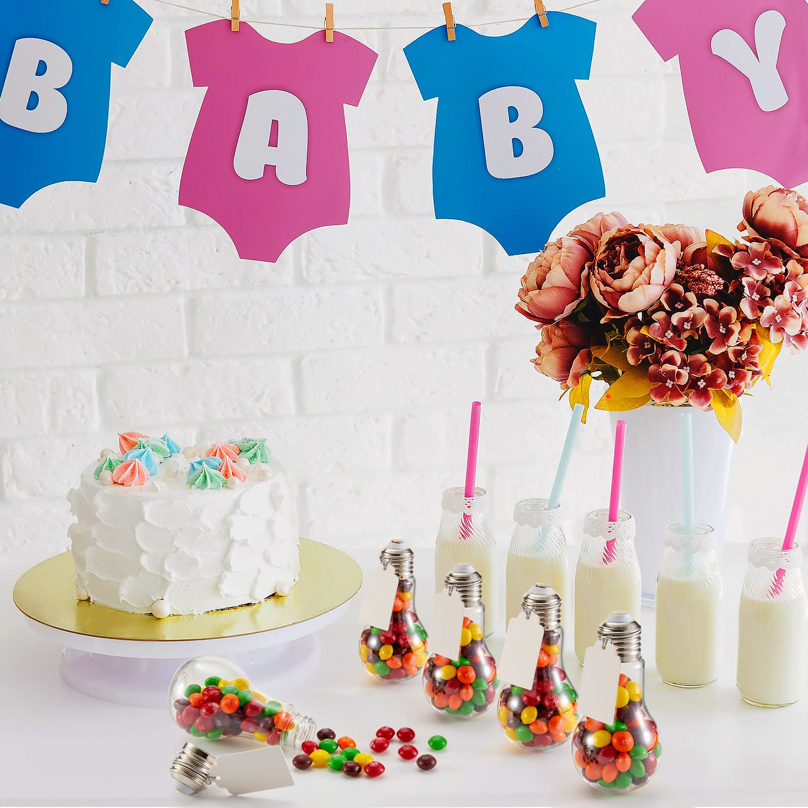 Tessco 48 Pieces 100 Ml Plastic Light Bulb Jars With Graduation Card And String, Light Bulb Candy Containers Clear Candy Jars Fi