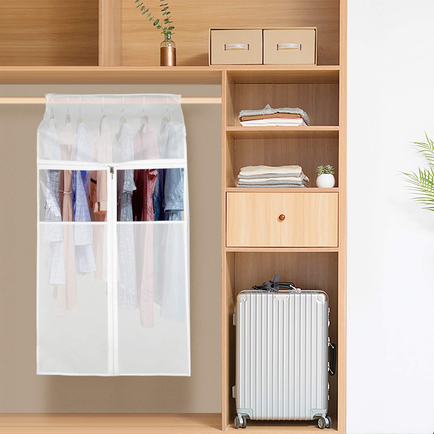 Zilink Hanging Clothes Bag Organizer 43 Inch-2 Pack Large Garment Bags Suit Bag For Storage Hanging Clothes Cover For Suit Coats