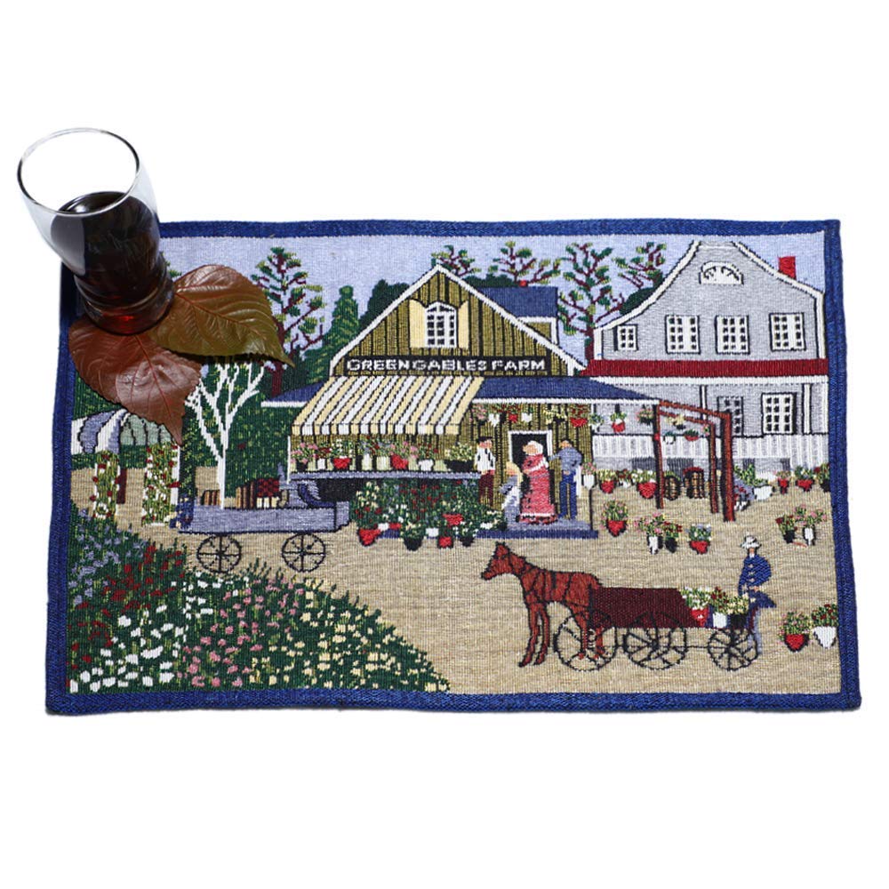 Prakartik By Induarts 100% Cotton Harvest Design Ractangular Dining Table Mat. Navy Blue Set Of 4