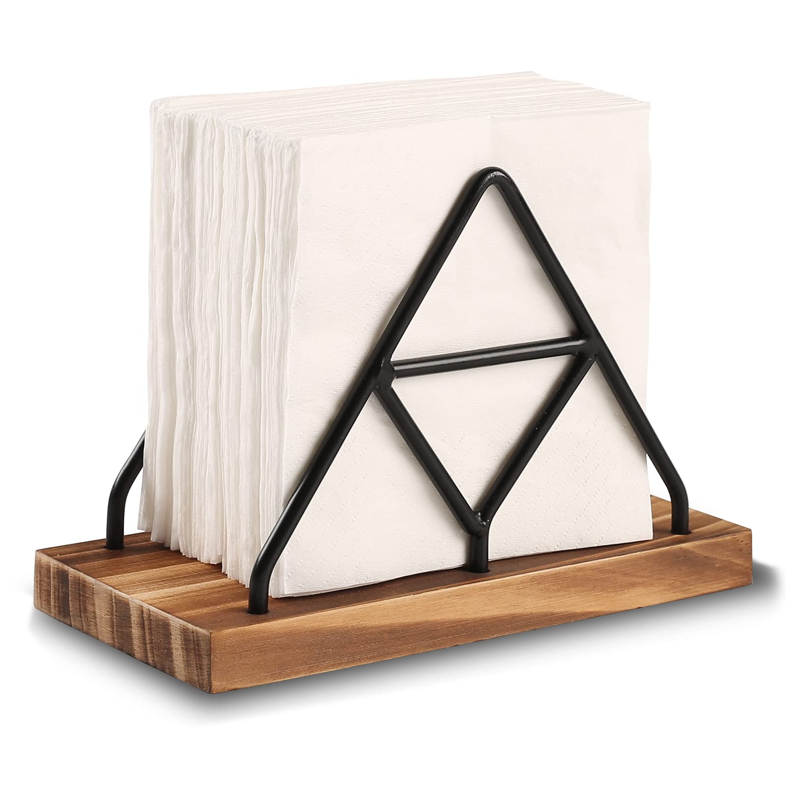 Wooden Napkin Storage,1 Pack Black Table Napkin Holder With Black Metal Wire For Indoor Outdoor Home Dining Restaurant Kitchen D