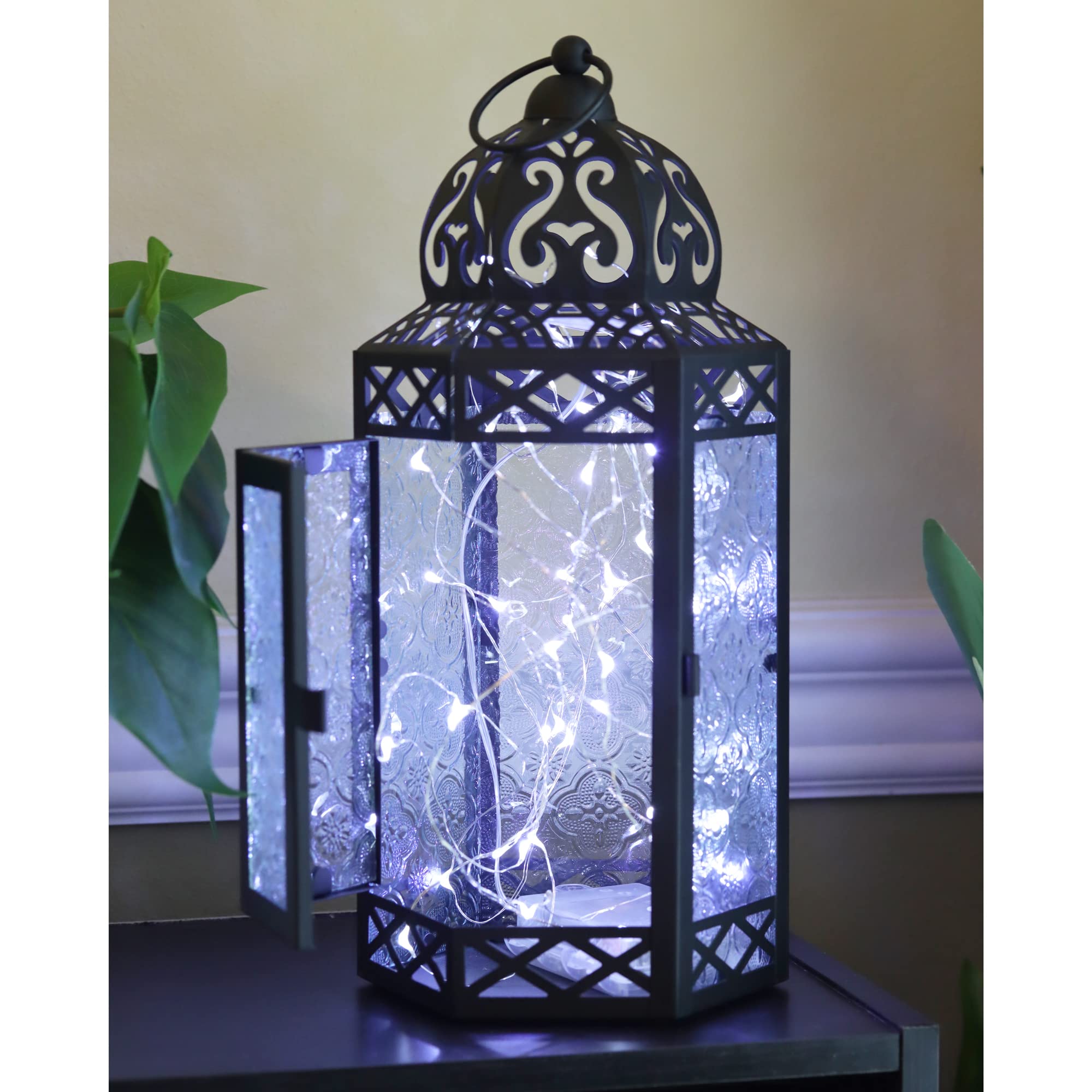 Vela Lanterns 12pk LED Fairy String Lights Candle Holder Decorative Moroccan Lantern, Clear Glass, Large