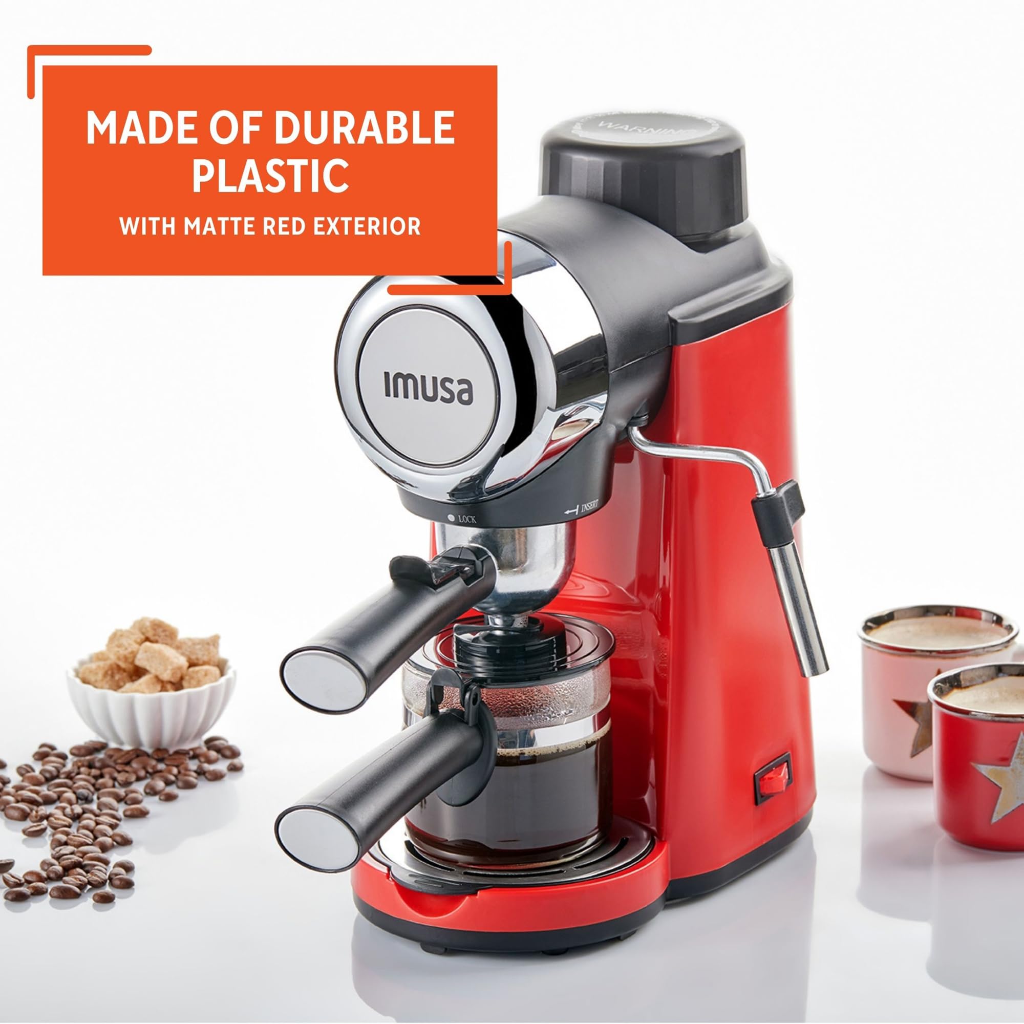 Imusa 4 Cup Epic Electric Espresso/Cappuccino Maker (Cafe Cubano, Cortadito, Colada, Cafe Con Leche), Red