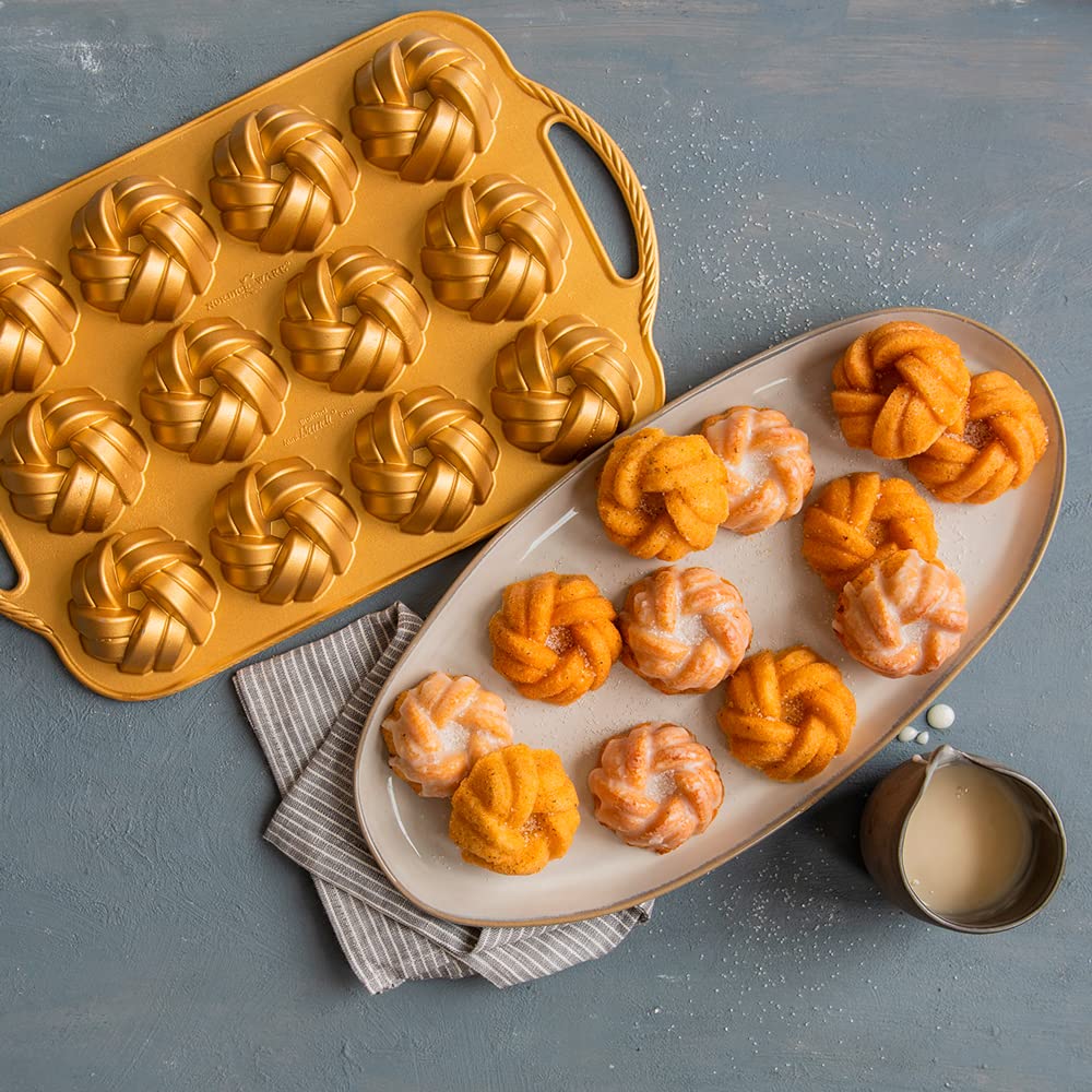 Nordic Ware 95377 Bundtlette Pan 75Th Anniversary Braided Bundt Bites, Gold, 3.5