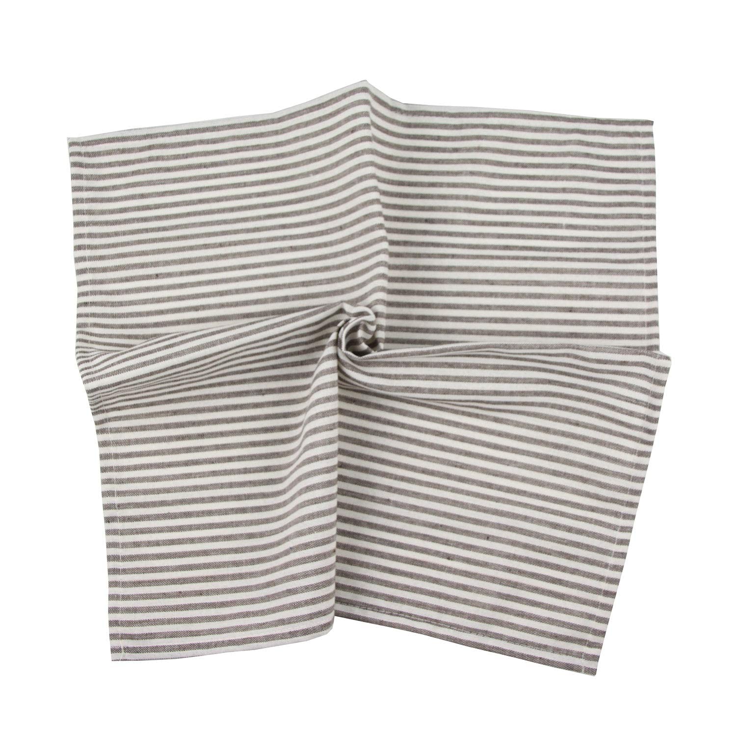 Infei Plain Striped Cotton Linen Blended Dinner Cloth Napkins - Set Of 12 (17 X 17 Inches) - For Events & Home Use (Brown)