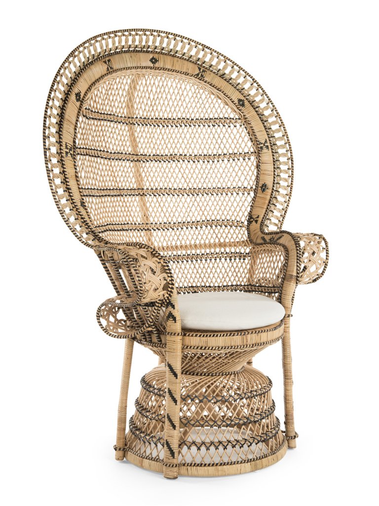 KOUBOO Grand Pecock Retro Peacock Chair in Rattan with Seat Cushion, Natural Color, Large