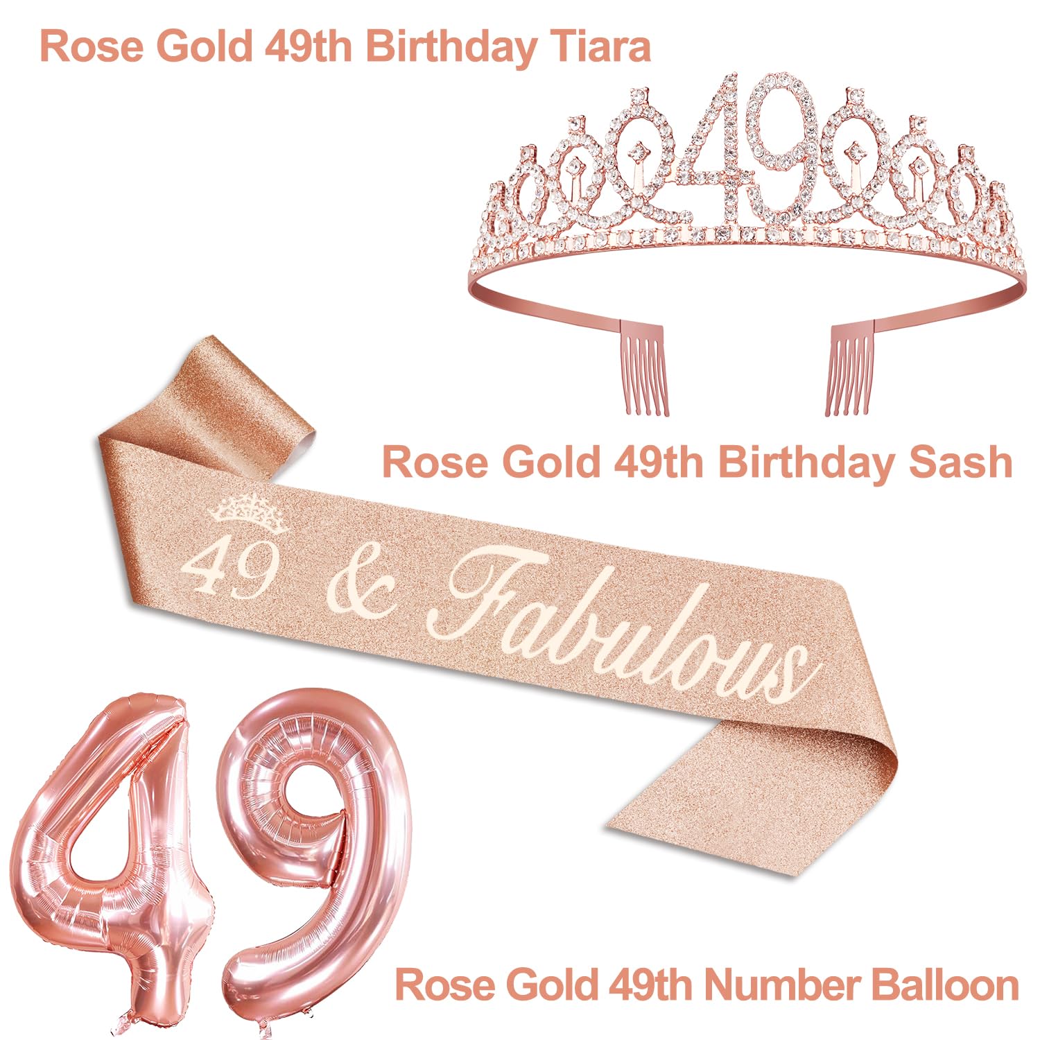49Th Birthday Gifts For Women, Include 49Th Birthday Sash And Tiara, Birthday Cake Topper And Number 49 Candles, Big 49 Balloons