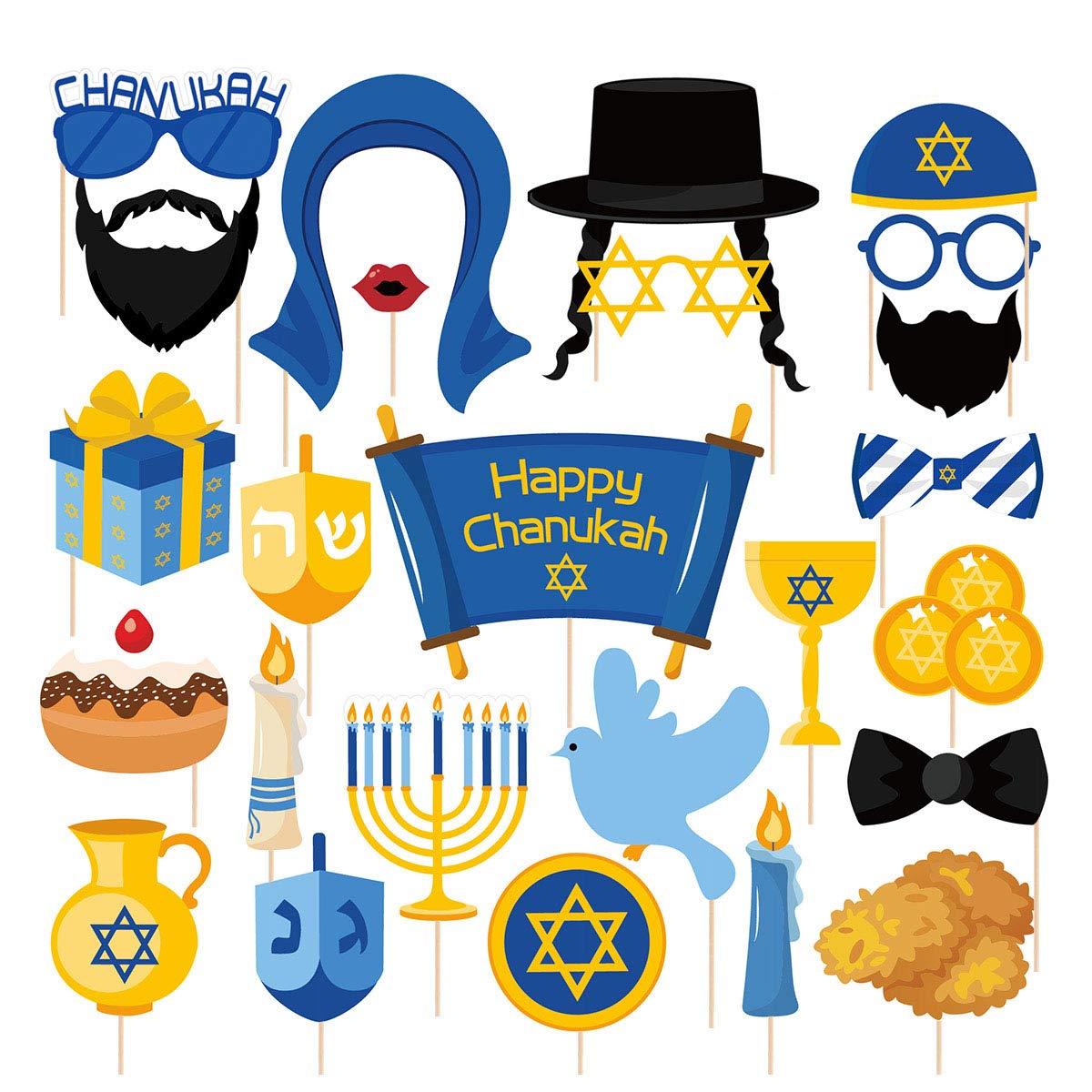 25Ct Hanukkah Party Photo Booth Props - Holiday Chanukah Party Decorations Supplies Favors Cosplay Props