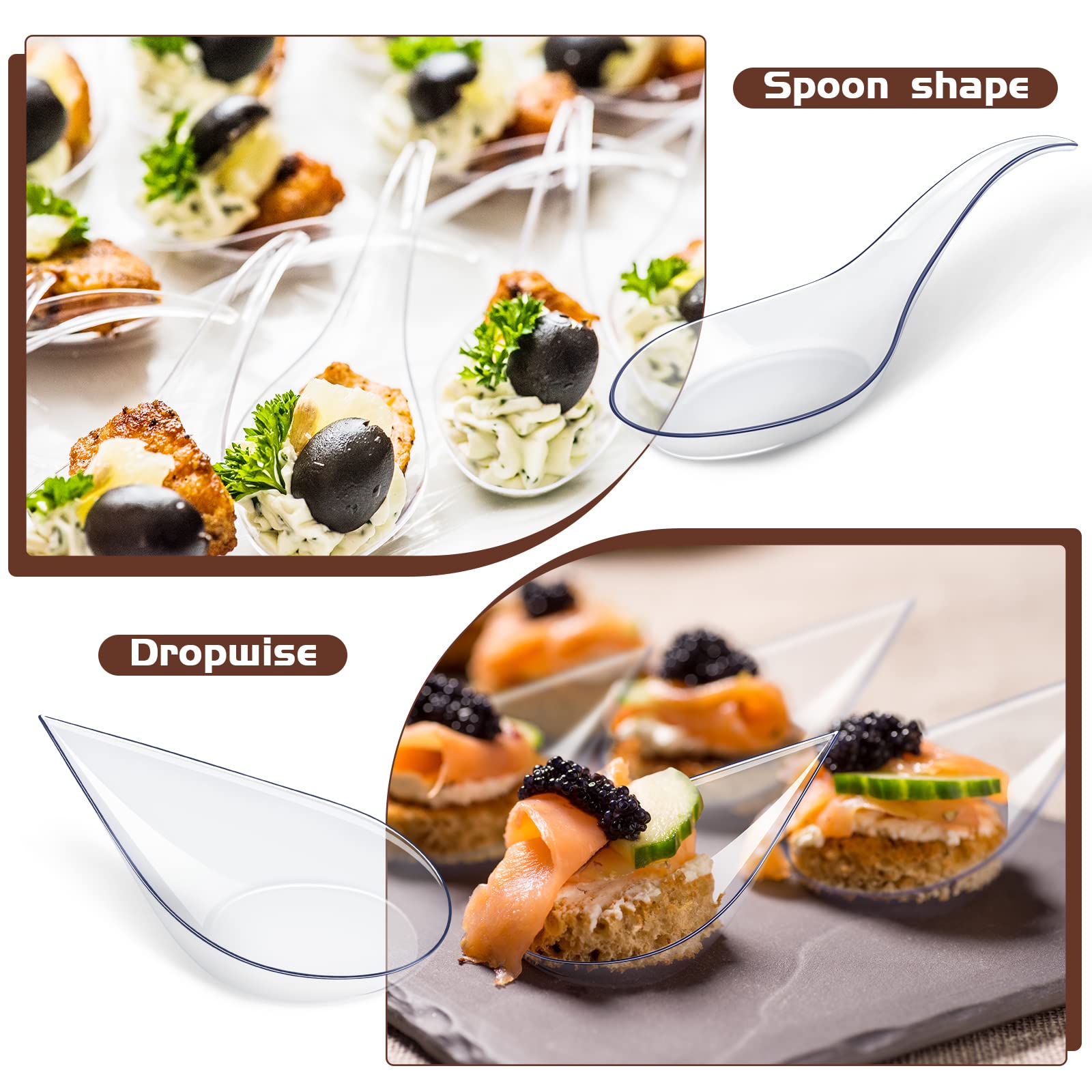 Tessco 400 Pcs 4'' Mini Plastic Appetizer Spoons Plates Disposable Dessert Spoons Tear Drop Tasting Spoons Plastic Asian Soup Sp