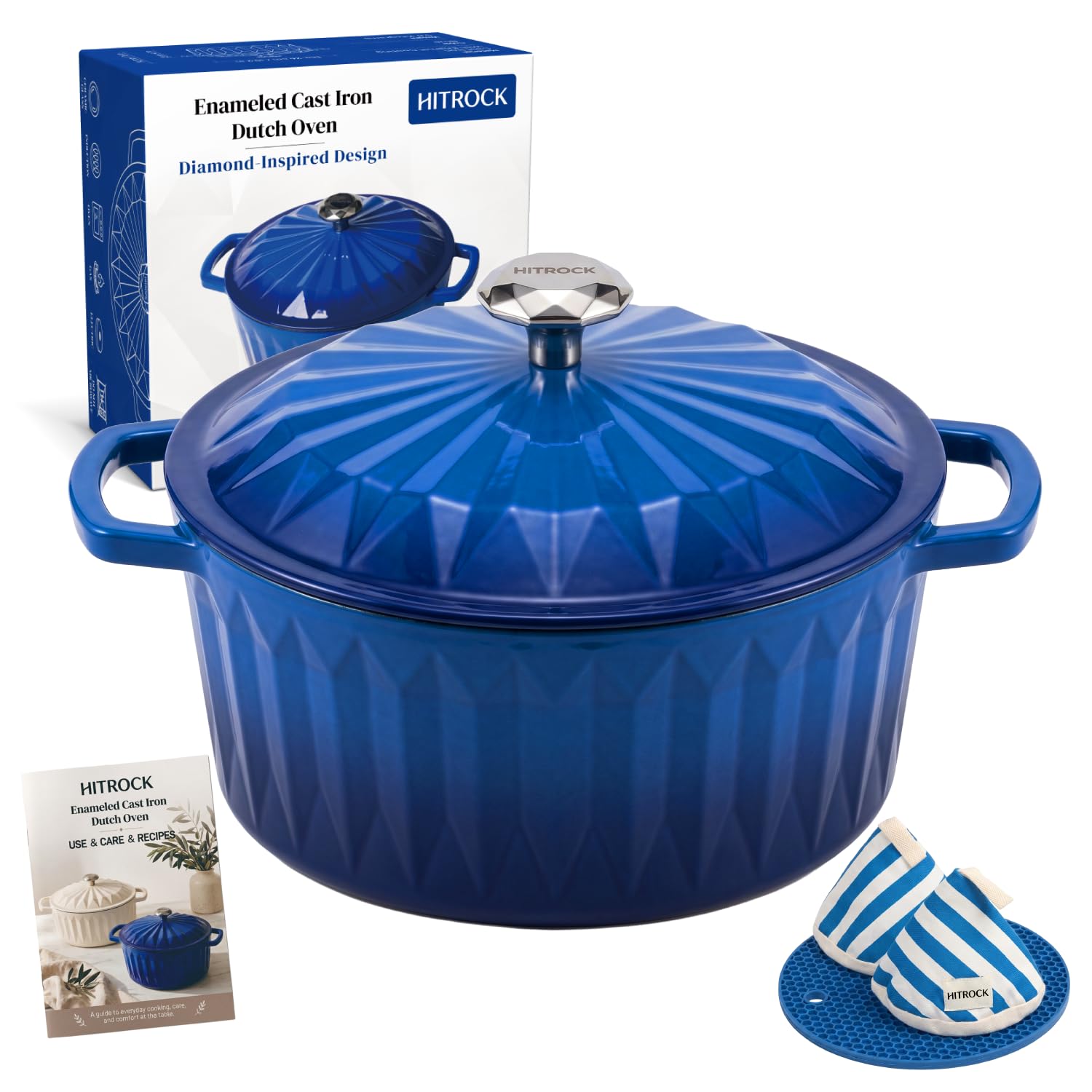 HITROCK Enameled Cast Iron Dutch Oven Pot with Lid,4.9 Quarts Enamel Cast iron Pot with Cotton Potholders for Bread Baking, Brai
