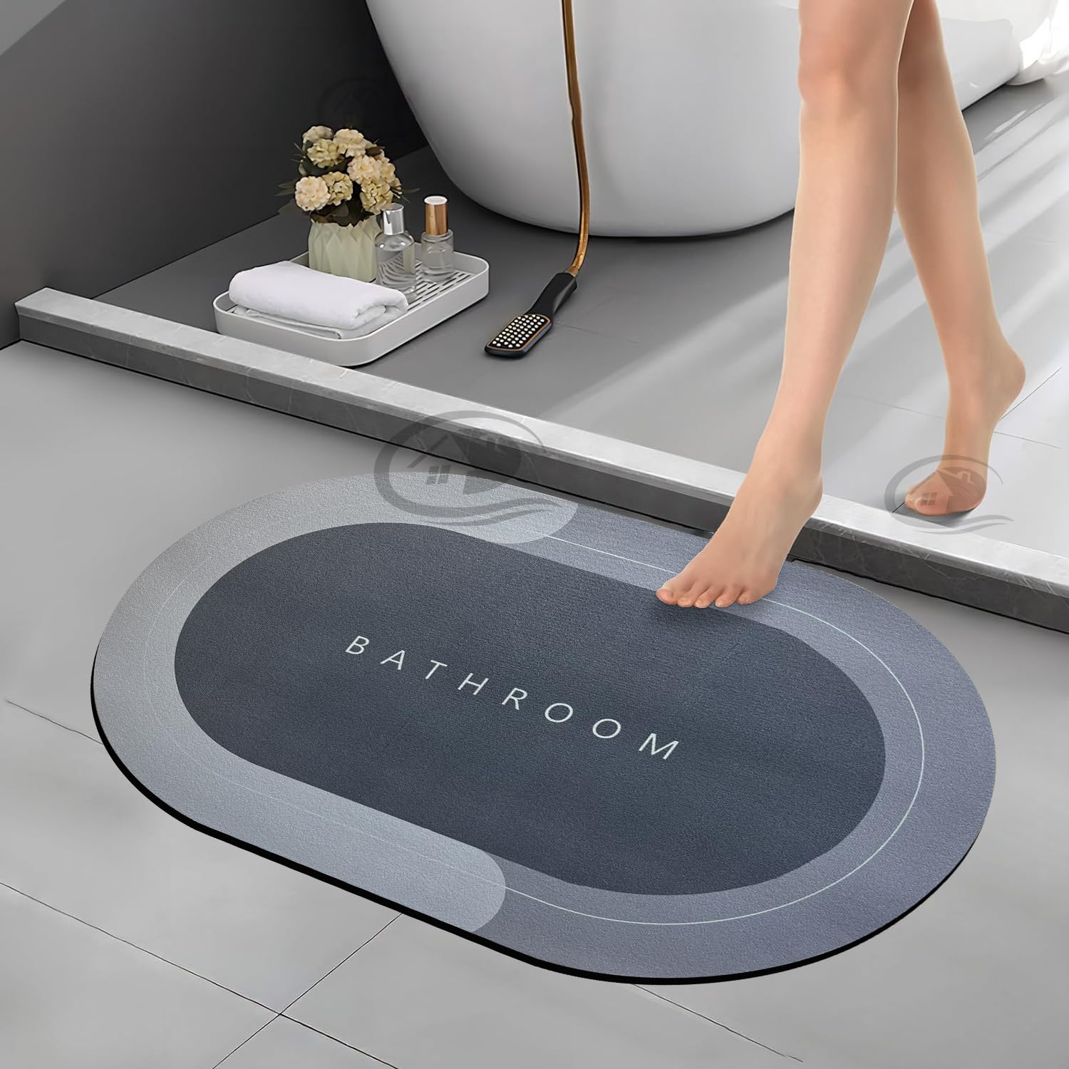 Canway 3 Pieces (3.5Mm) Water Soaking Bathroom Print Door Mat, Water Absorbent Mat (40X60Cm) Grey