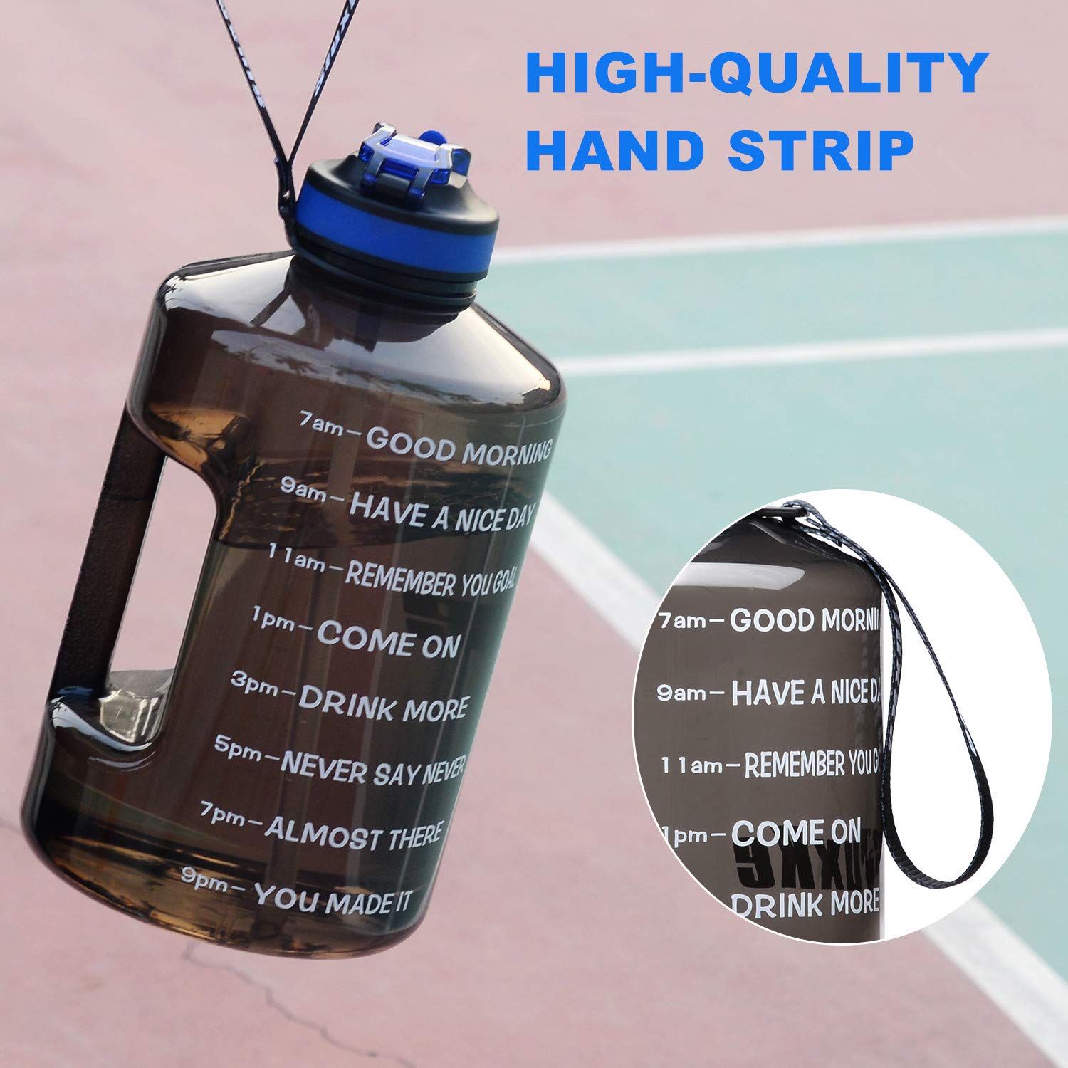 SLUXKE 1 Gallon Water Bottle with Time Marker BPA Free Motivational  128oz Leak Proof Water Bottle Jug with Handle and Straw Black