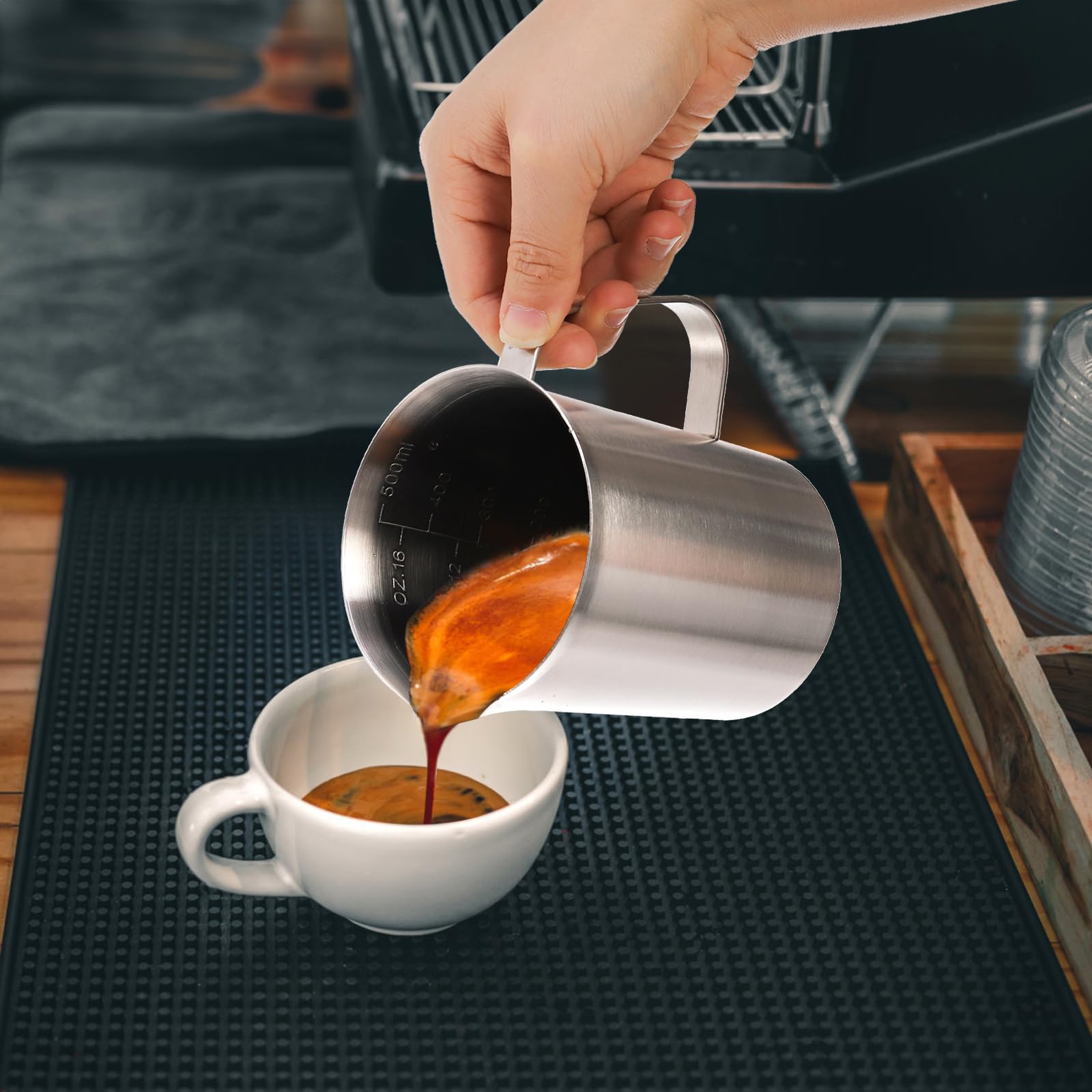 Topzea Set Of 2 Measuring Cup With Handle, 18/8 Stainless Steel Baking Measuring Pitcher 16 Oz & 24 Oz Coffee Milk Frothing Cup