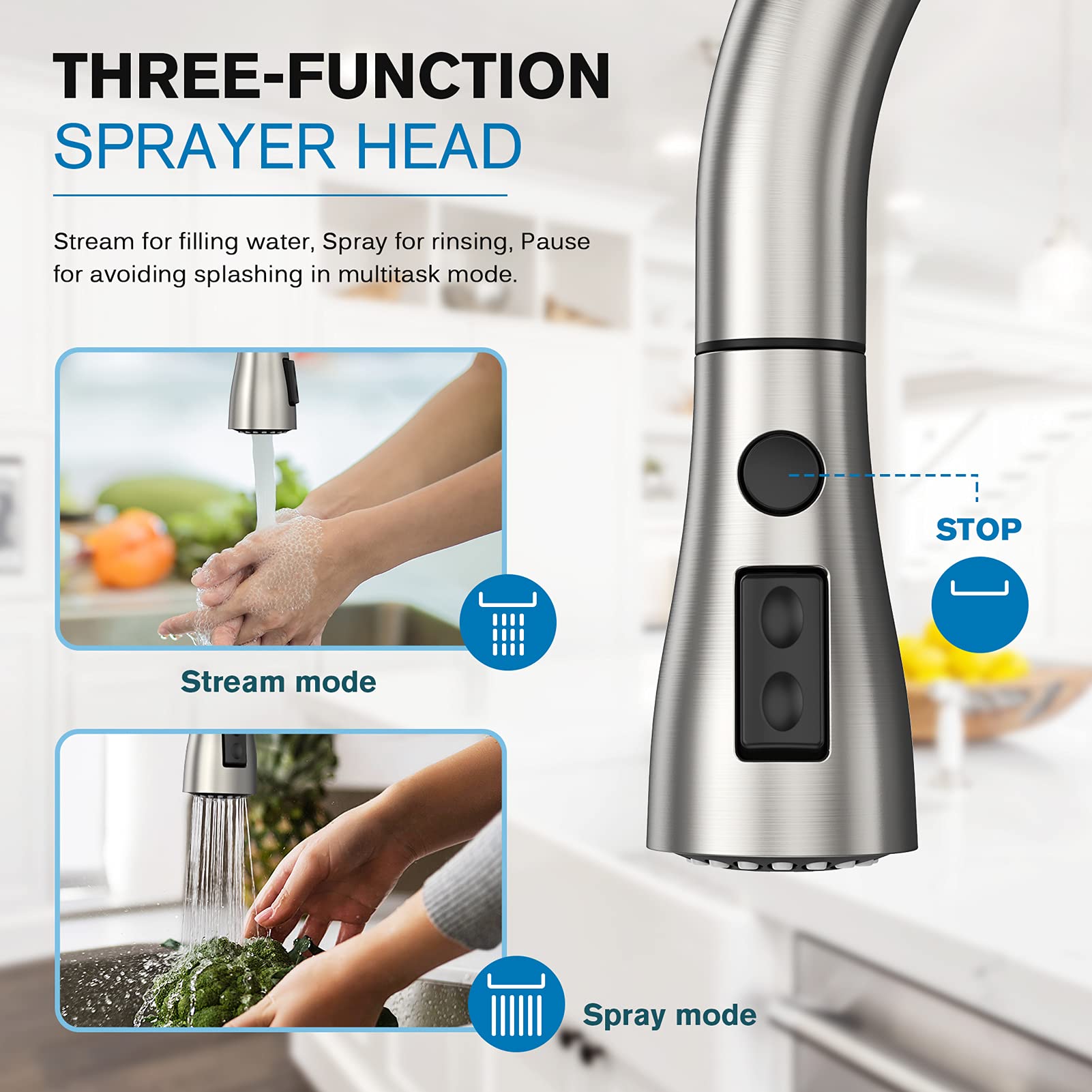 Kitchen Faucet with Pull Down Sprayer  Kitchen Faucets  High Arc Single Handle Kitchen Sink Faucet with Water Lines  Brushed Nickel Kitchen Faucet with Sprayer  RV Kitchen Sink Faucets