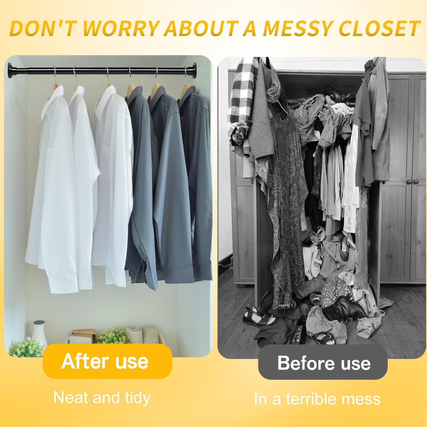 Luvenia Closet Rod Matte Black, 30 To 40 Inch No Drilling Adjustable Closet Rods For Hanging Clothes Heavy Duty Metal Closet Pol
