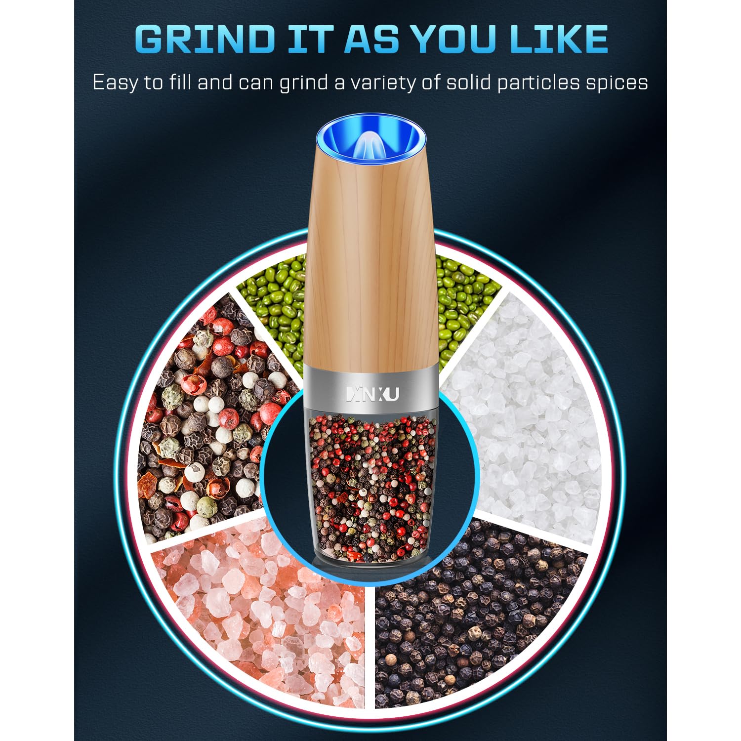 Xinxu Gravity Electric Salt And Pepper Grinder Set, Automatic Mill Grinder Shaker,Battery-Operated, Adjustable Coarseness, Stain