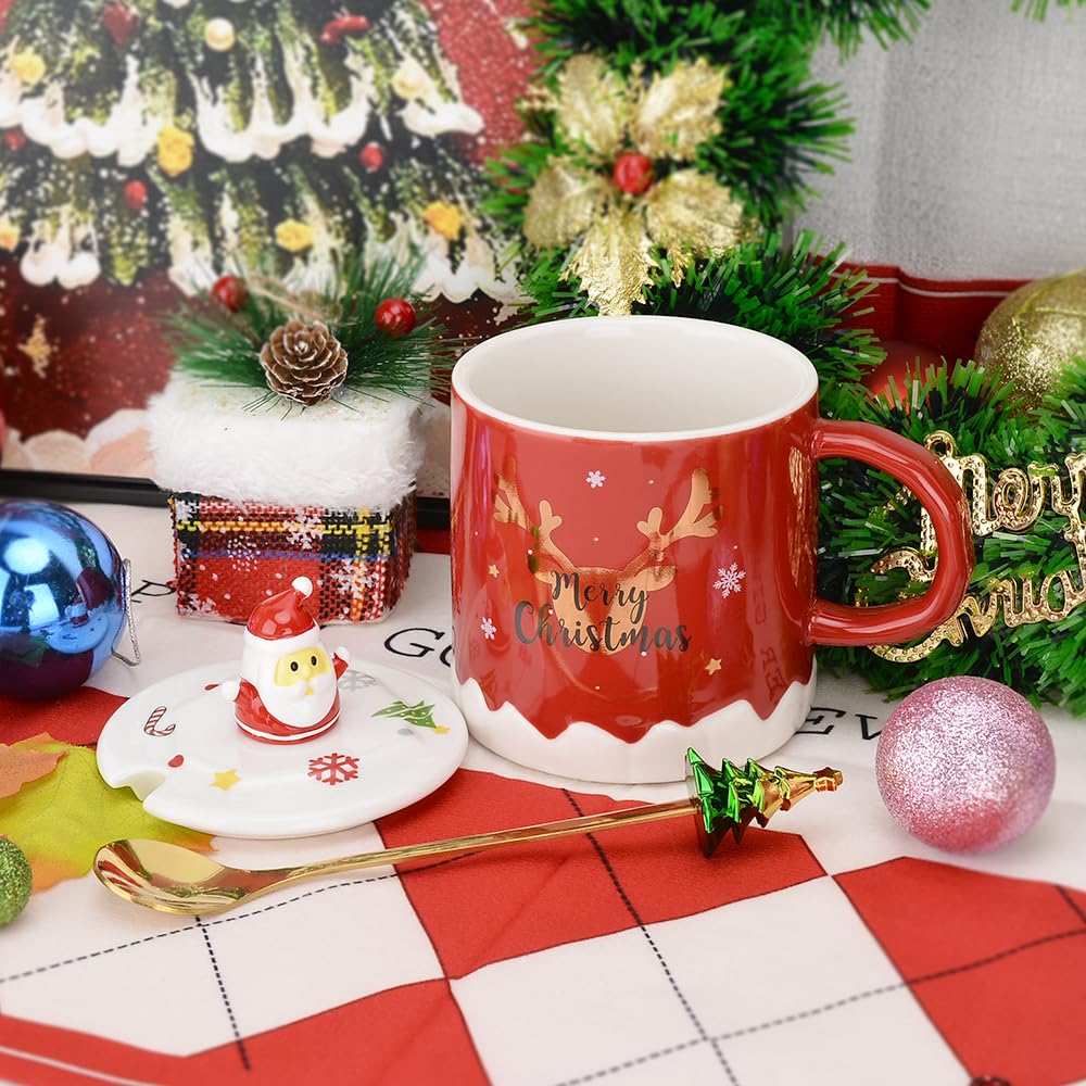 XinHuiGY Christmas Coffee mug,Ceramic Santa Tea Cups with 3D lid and Spoon,14OZ Novelty mugs for Thanksgiving day,Halloween Chri