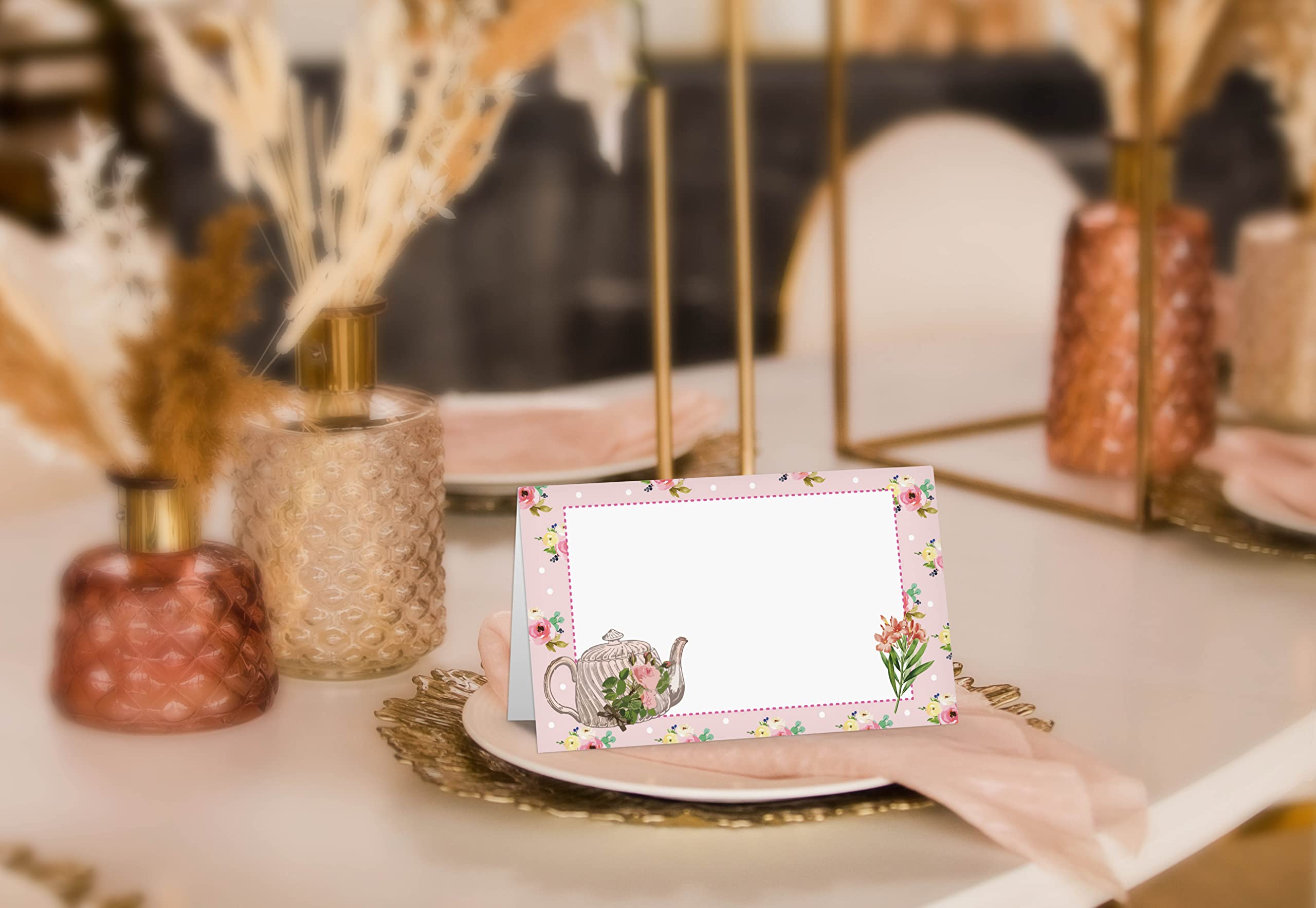Table Place Card, Tea Party Themed Tent Style Cards, Pack Of 25 Half-Fold Reception Place Card, Perfect For Bride Shower, Birthd