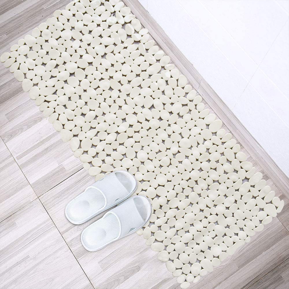 Songziming Bathtub Mat Non Slip Pebble Bath Shower Mat With Drain Holes, Suction Cups Mat For Tub (16'' W X 35'' L,Beige)