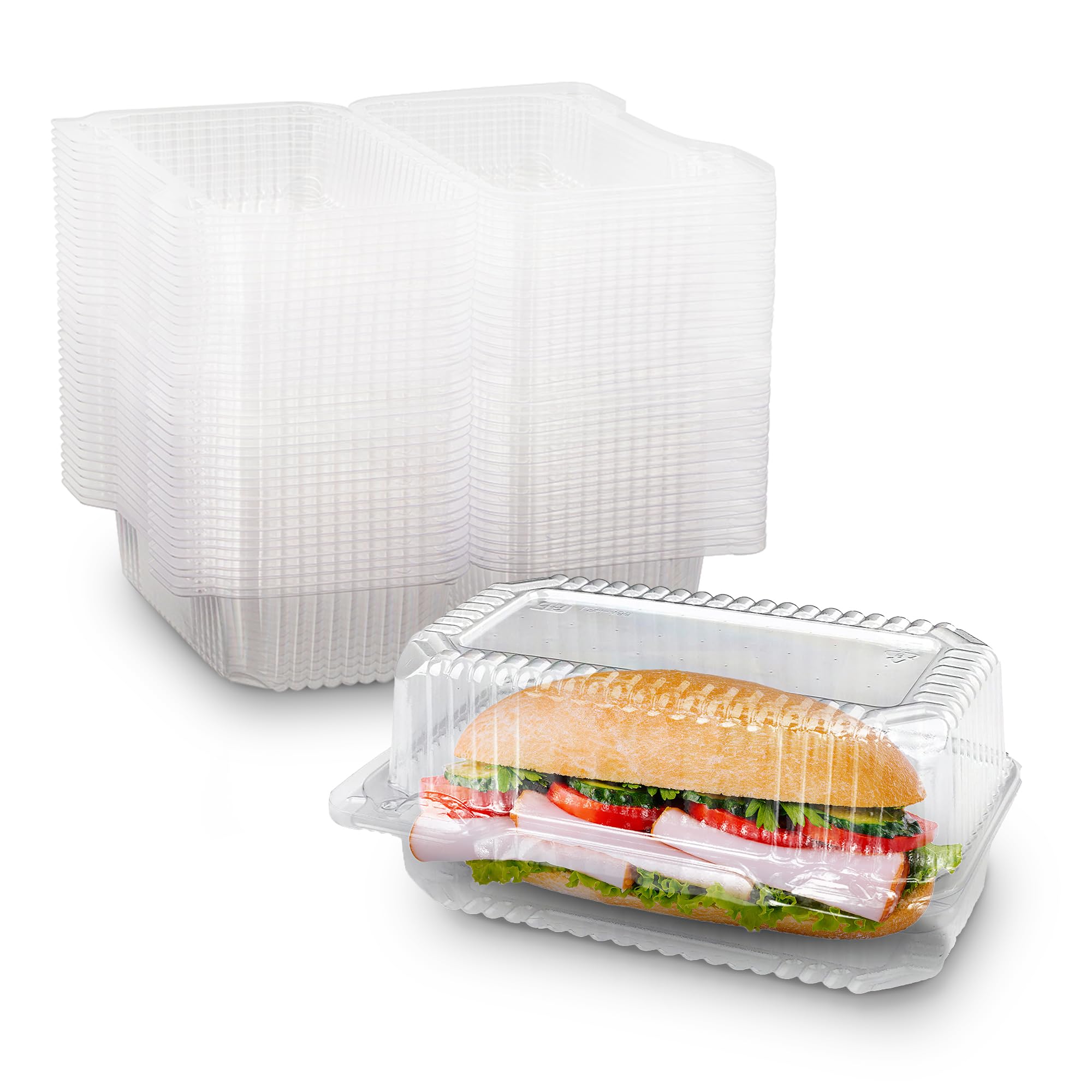 MT Products Disposable Plastic Hinged Loaf Containers - Durable Small Hoagie Container - Perfect For Hoagies  Fruits  Salad and Slice Cakes (Pack of 40) - Made in The USA
