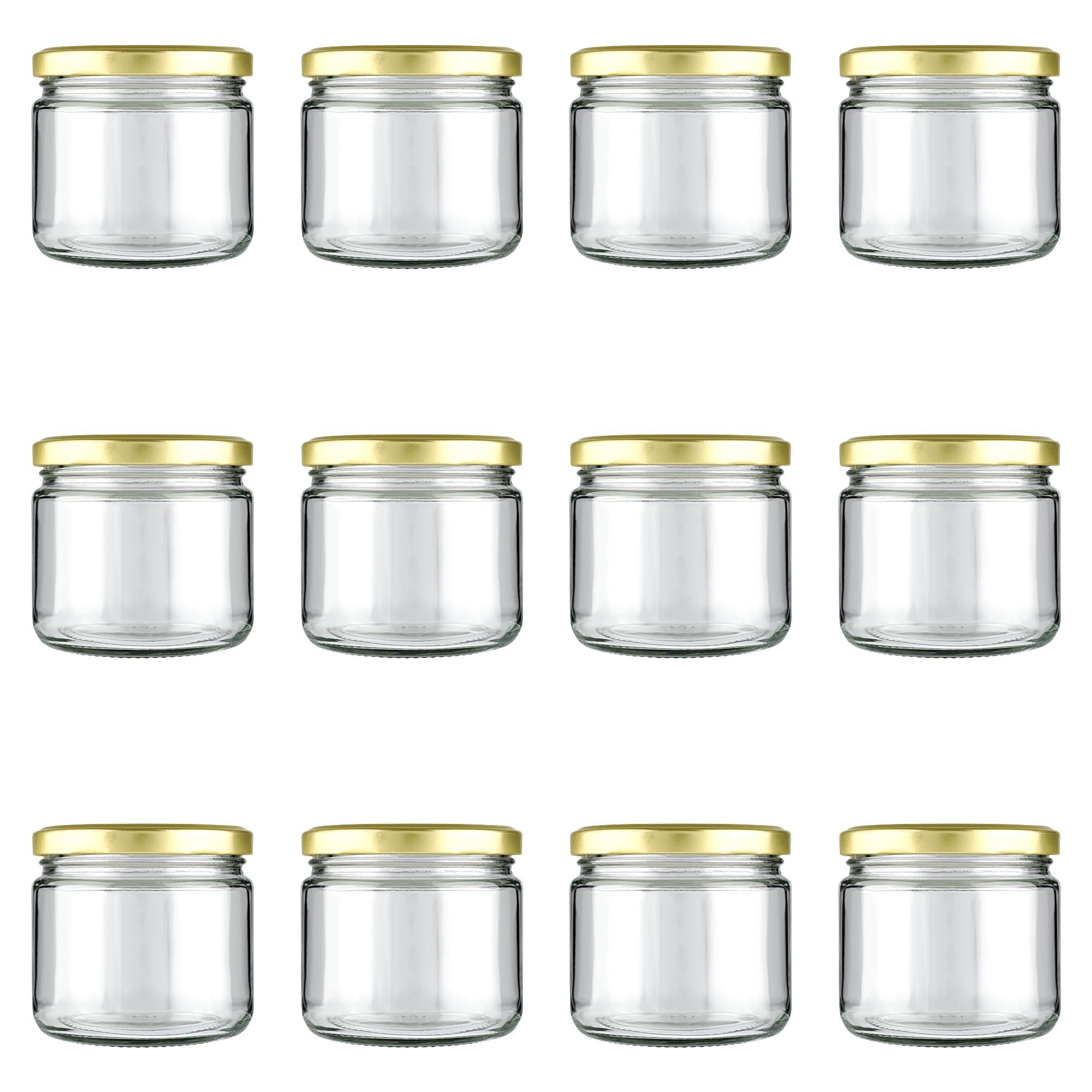 Shiva Organic 350gm Salsa Glass Jar for Kitchen Storage | Food Grade Glass Container | Golden Metal Cap | Air Tight Lid | Clear 