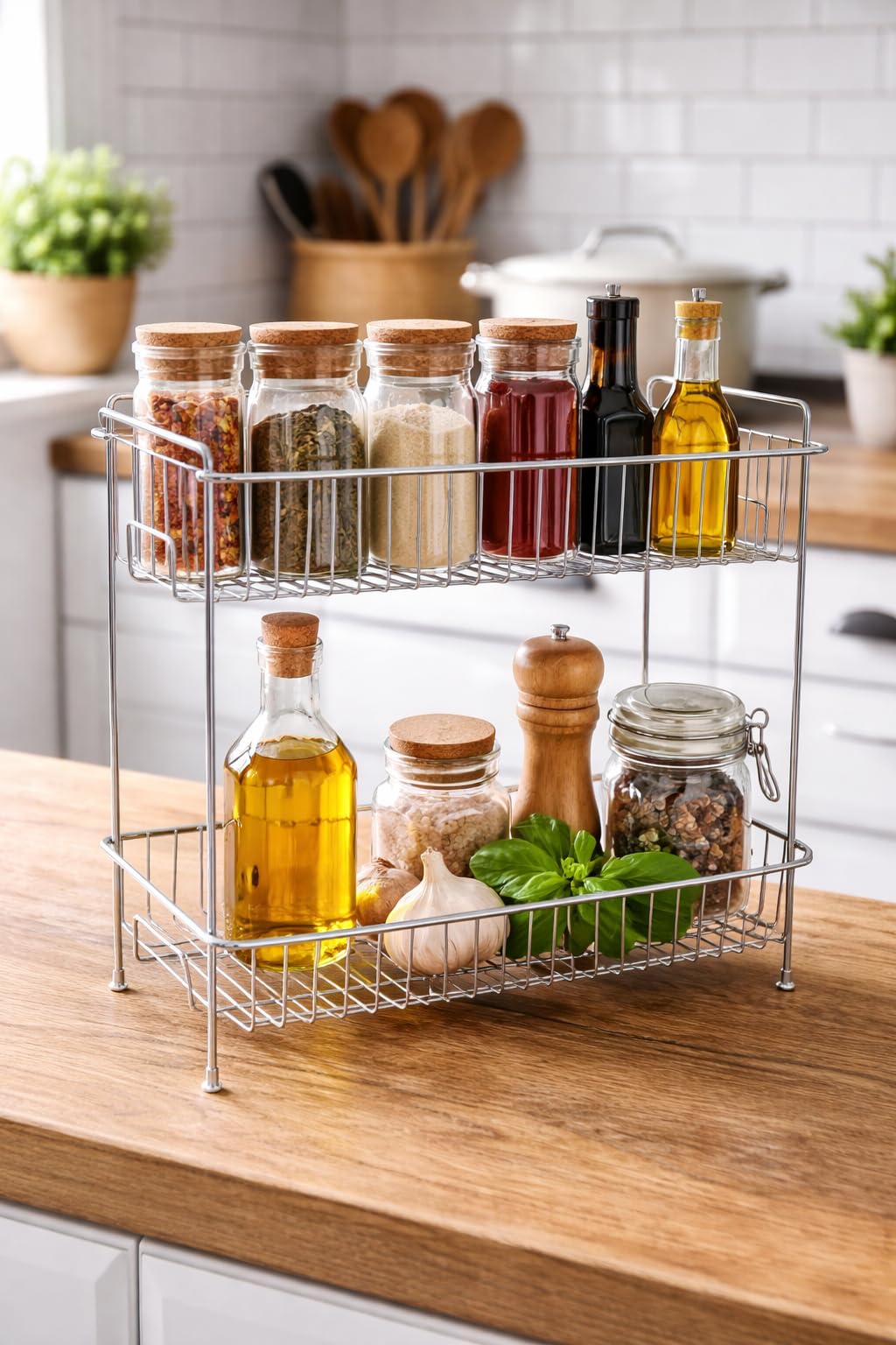 Appeasy 2Tier Ms Storage Rack Organizer For Kitchen & Bathroom | Countertop Shelf For Spices, Bottles, Toiletries | RustResist