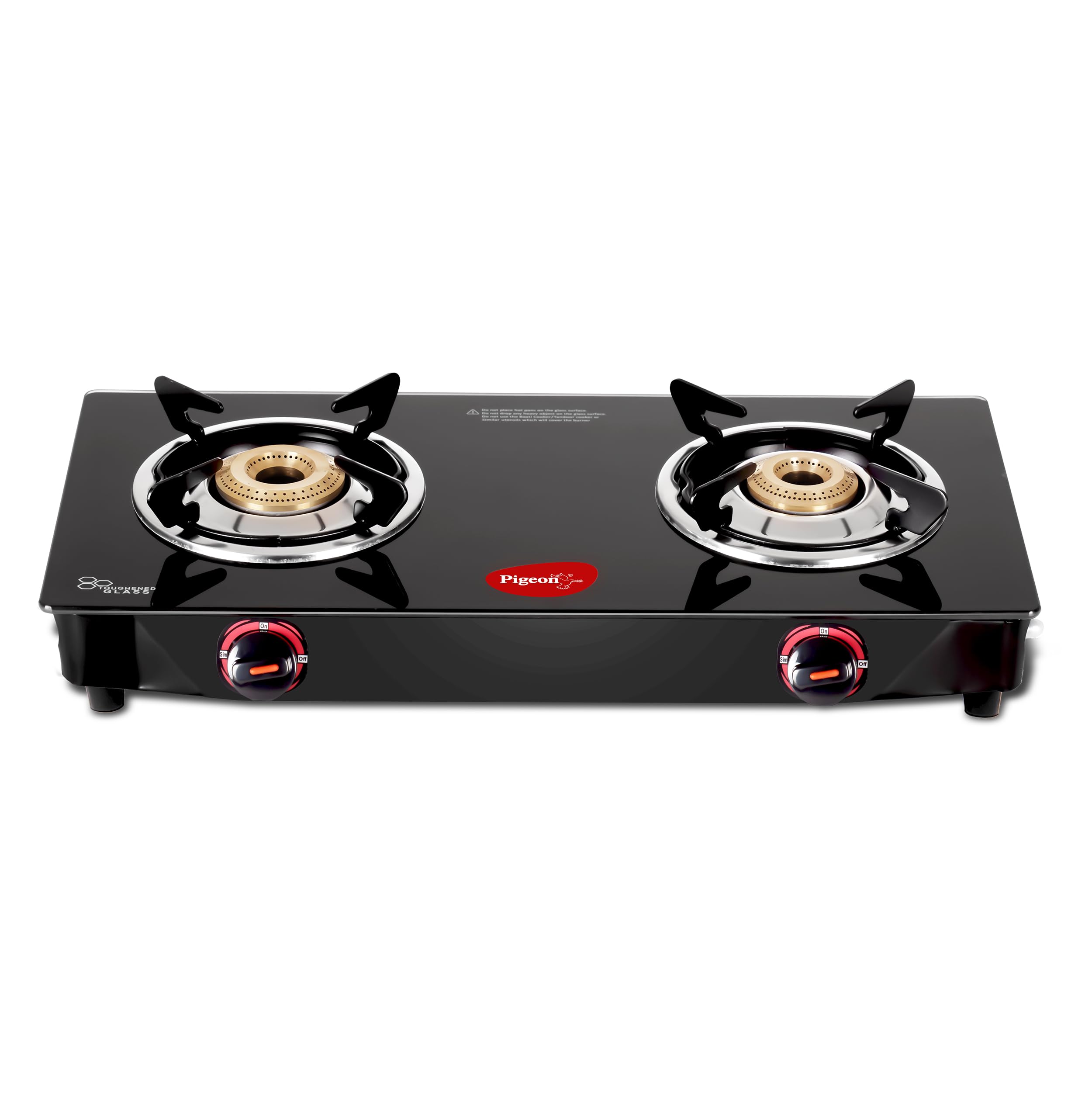 Pigeon Aster Gas Stove 2 Burner With High Powered Brass Burner, Gas Cooktop With Glass Top And Powder Coated Body, Black, Standa