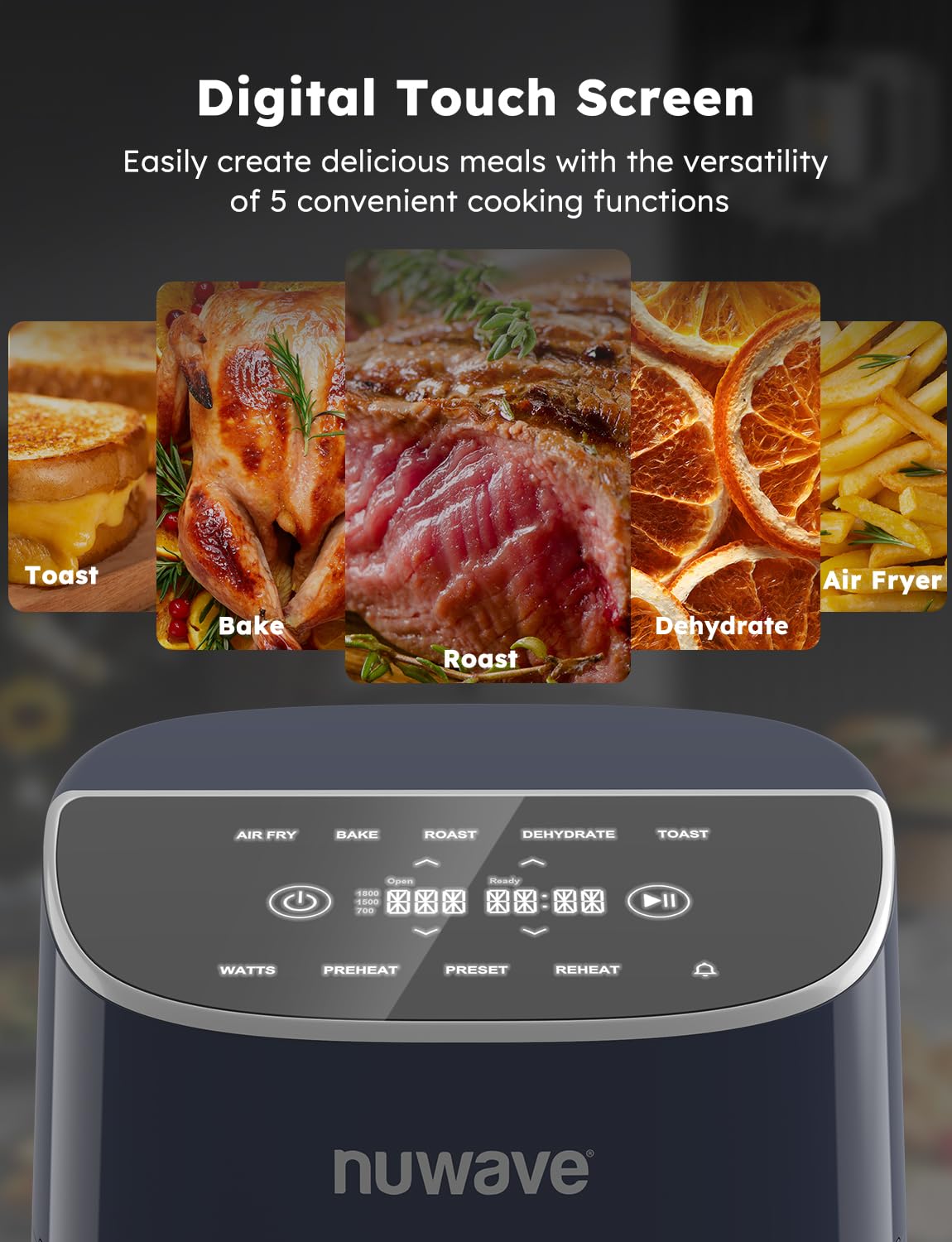 Nuwave Brio Plus 8 Qt Air Fryer, Pfas Free, New & Improved, Digital Touch Screen, Cool White Display, 50F~400F In Precise 5, 5 C