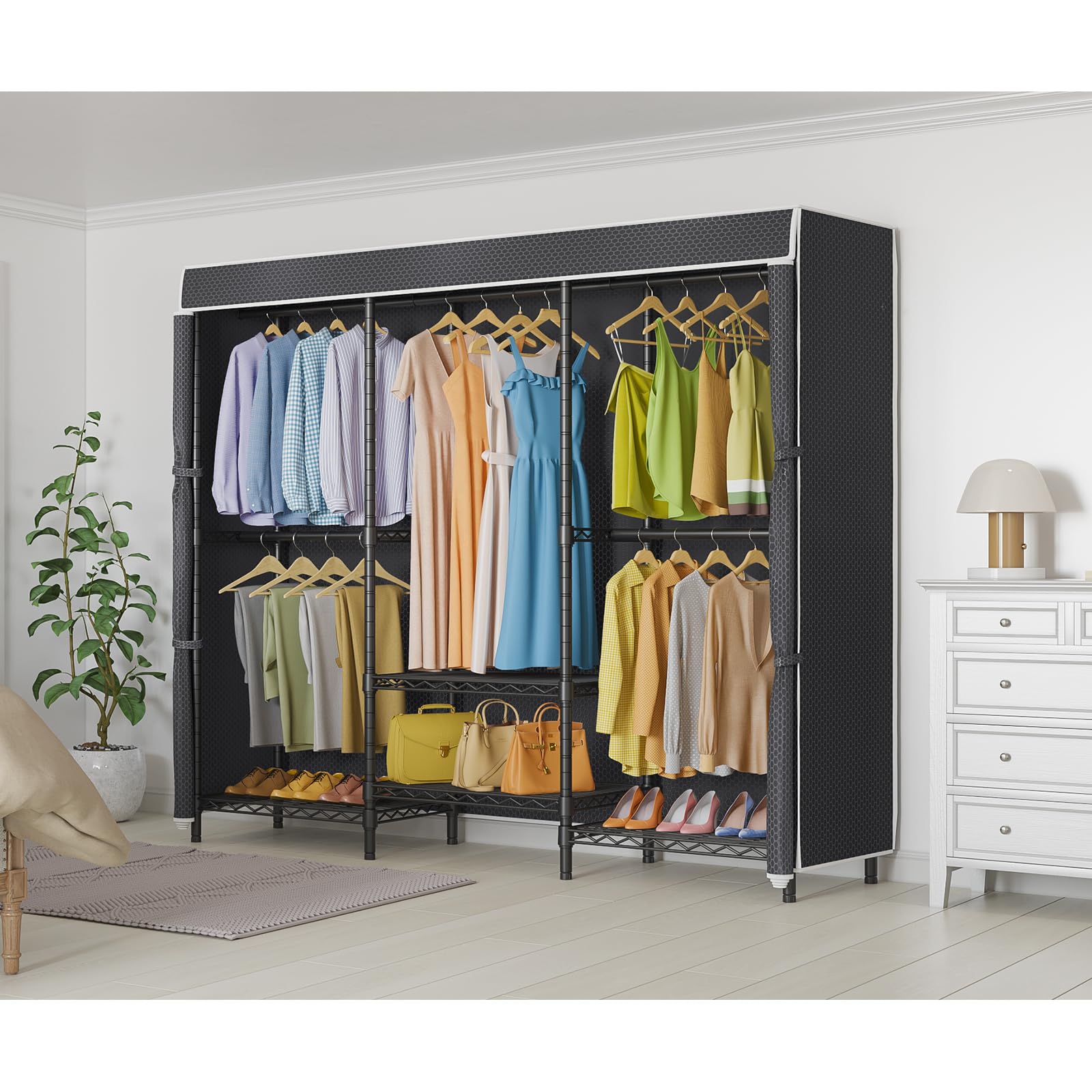 Vipek V5C Se Garment Rack Wardrobe Closet, Heavy Duty Clothes Rack With Adjustable Shelves And Black Upgraded Polyester Cover, B