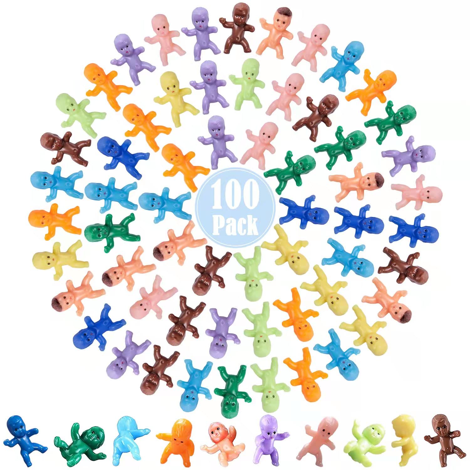 Zzyfgh 100 Mini Plastic Babies 10 Colors Tiny Baby Figurines For Baby Shower Ice Cube Game, Bulk Small King Cake Babies Dolls 1