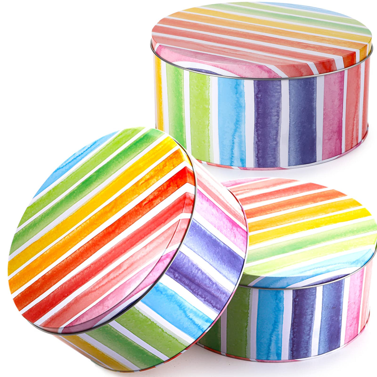 Yopay 3 Pack Cookie Tins, Round Baking Cake Gift Tins For Storing Patisseries, Puff Pastries Craft Supplies, Easter, Special Occ