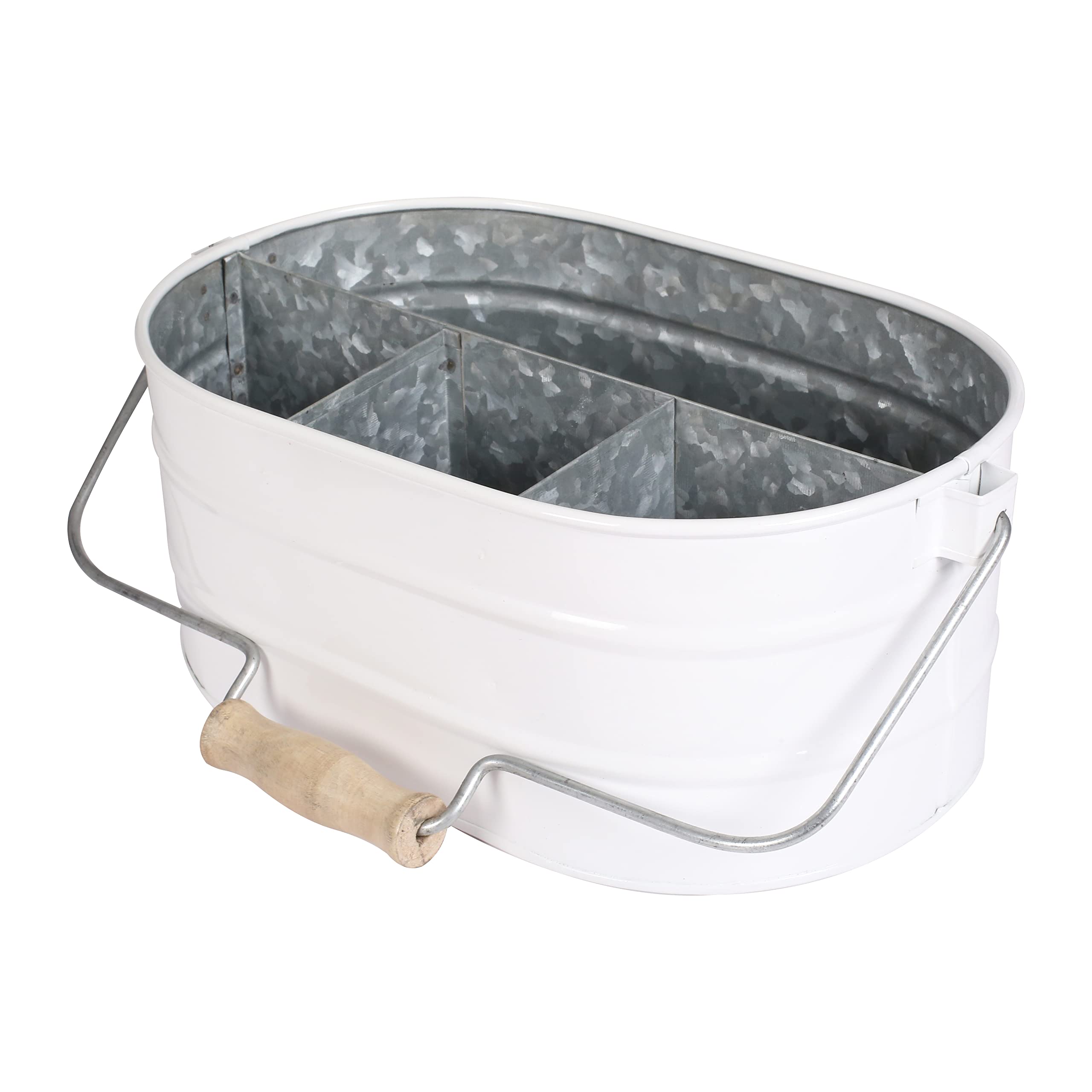 Homebia Designs Galvanized Metal Caddy with 4 Compartments, Rustic Farmhouse Kitchen Indoor Outdoor Picnic Utensil Holder, Multi