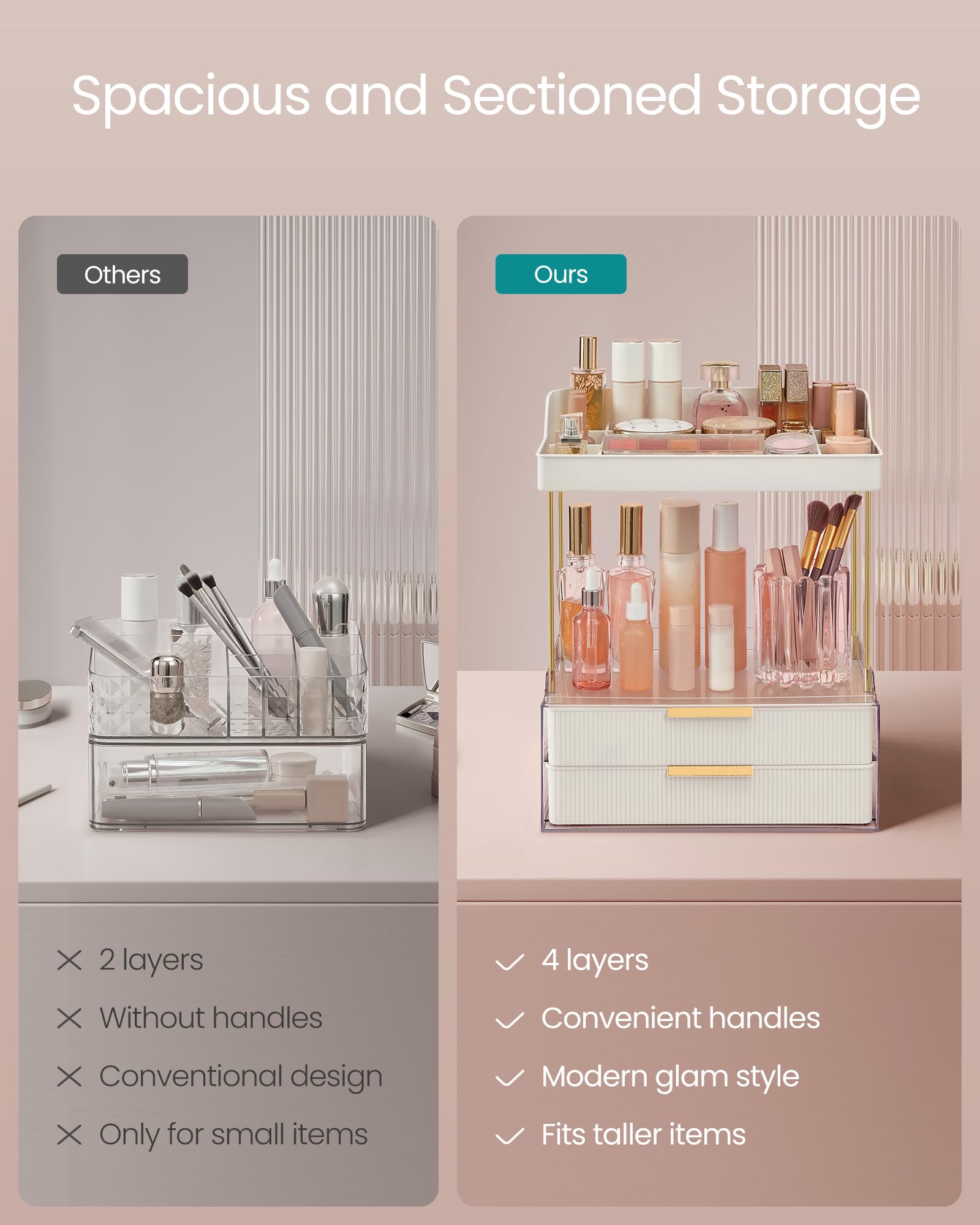 Songmics 4-Layer Makeup Organizer, Skincare Organizer, 4 Dividers, Anti-Slip Design, Bathroom Counter Organizer, Versatile For V