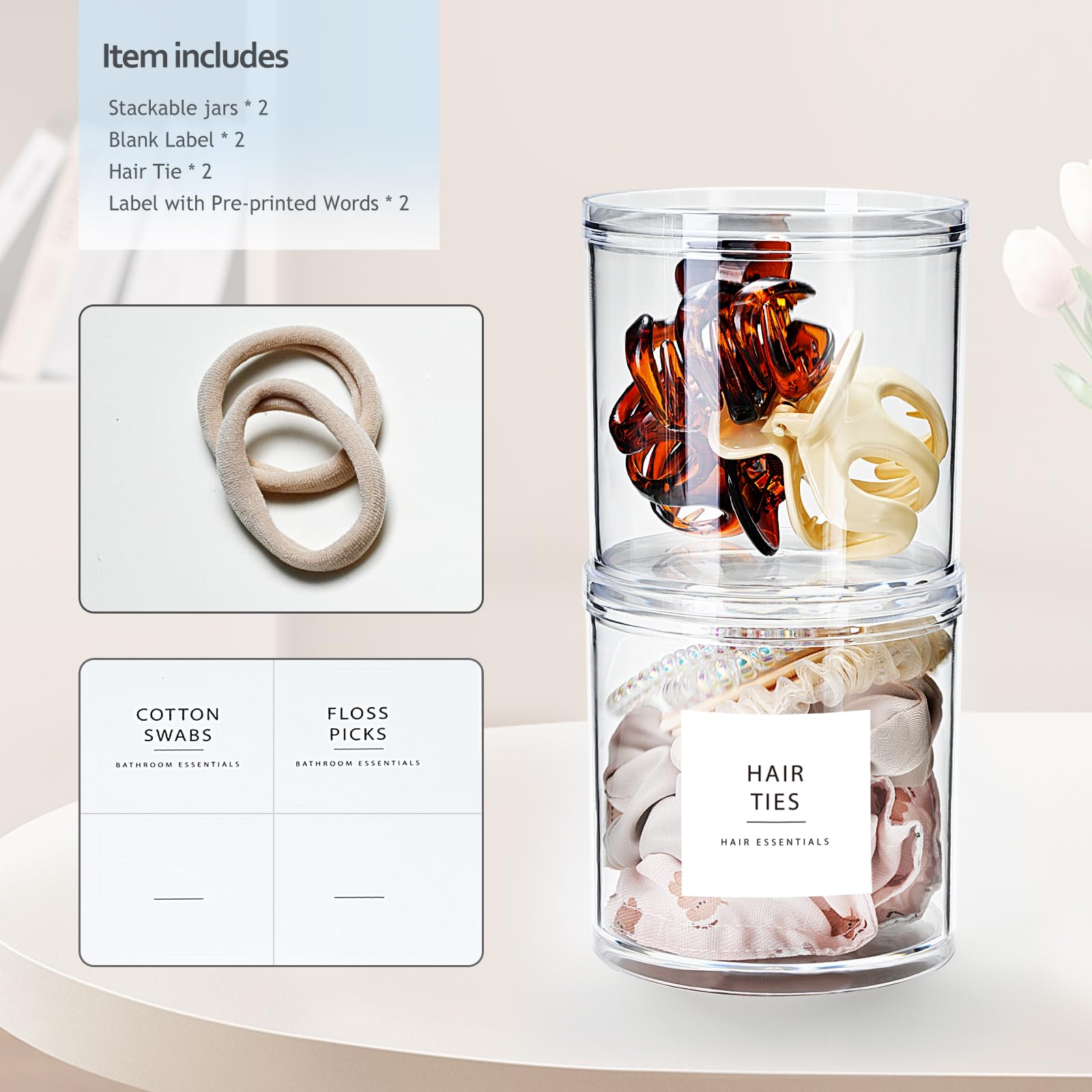 Sheechung 2 Pack Qtip Holder Stackable Plastic Apothecary Jars With Storage Lids Clear Bathroom Accessories For Storage And Orga