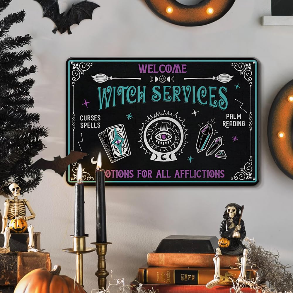 Witch Service Witch Potion Tin Metal Sign, Wall Art Plaque Witch Sign Decorations