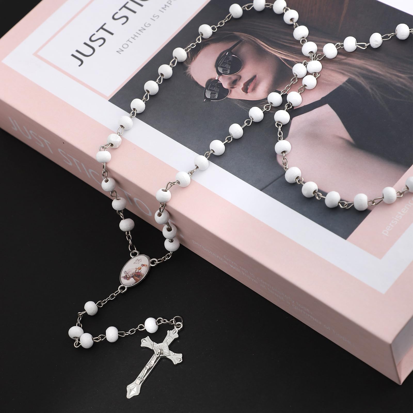 12 PCS Guardian Baby Angel White Bead Scented Rosaries For Baptism Gifts Girls Boys,Rosaries In Bulk For First Communion Party F