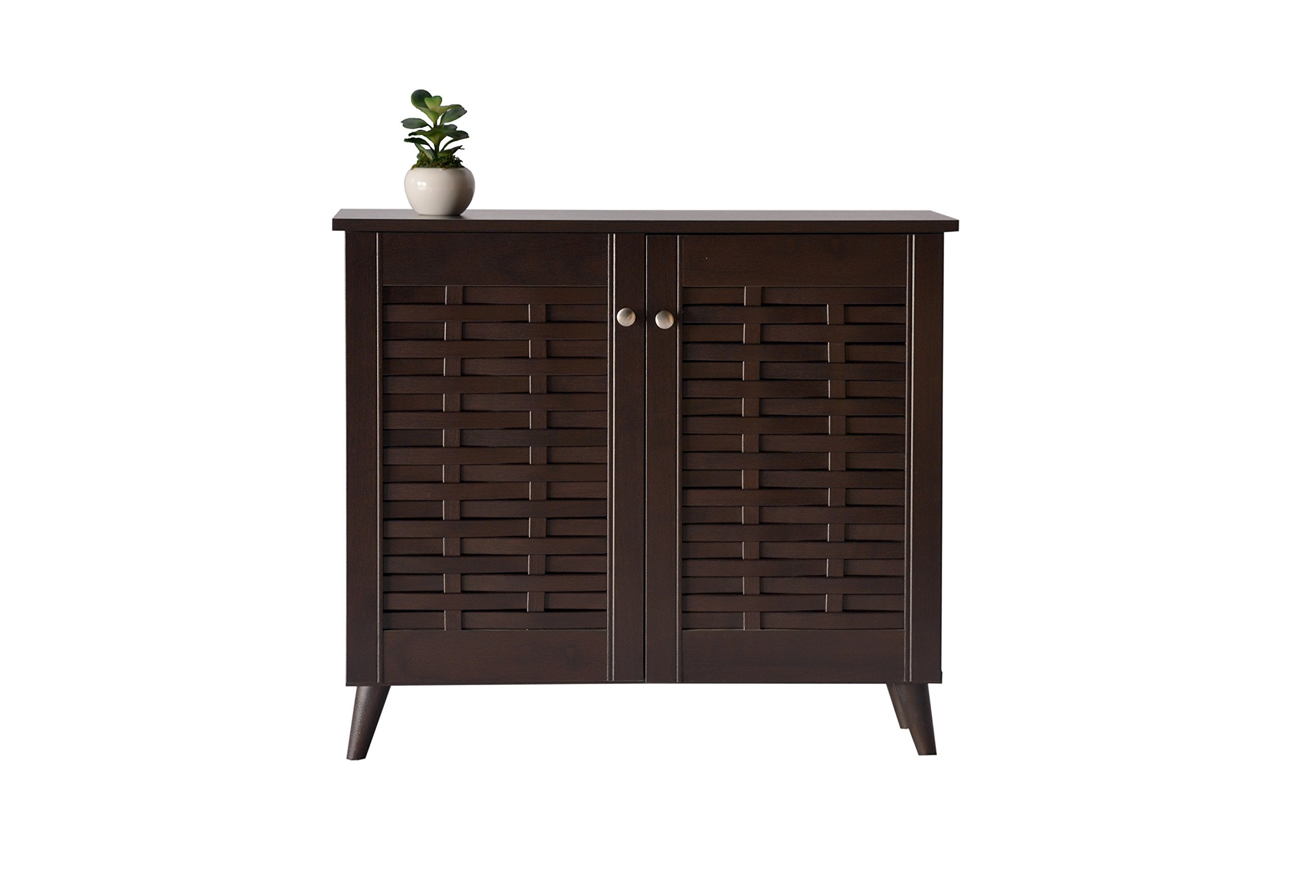 Deckup Bei 2Door Engineered Wood Shoe Rack With Wooden Legs (Dark Wenge, Matte Finish)