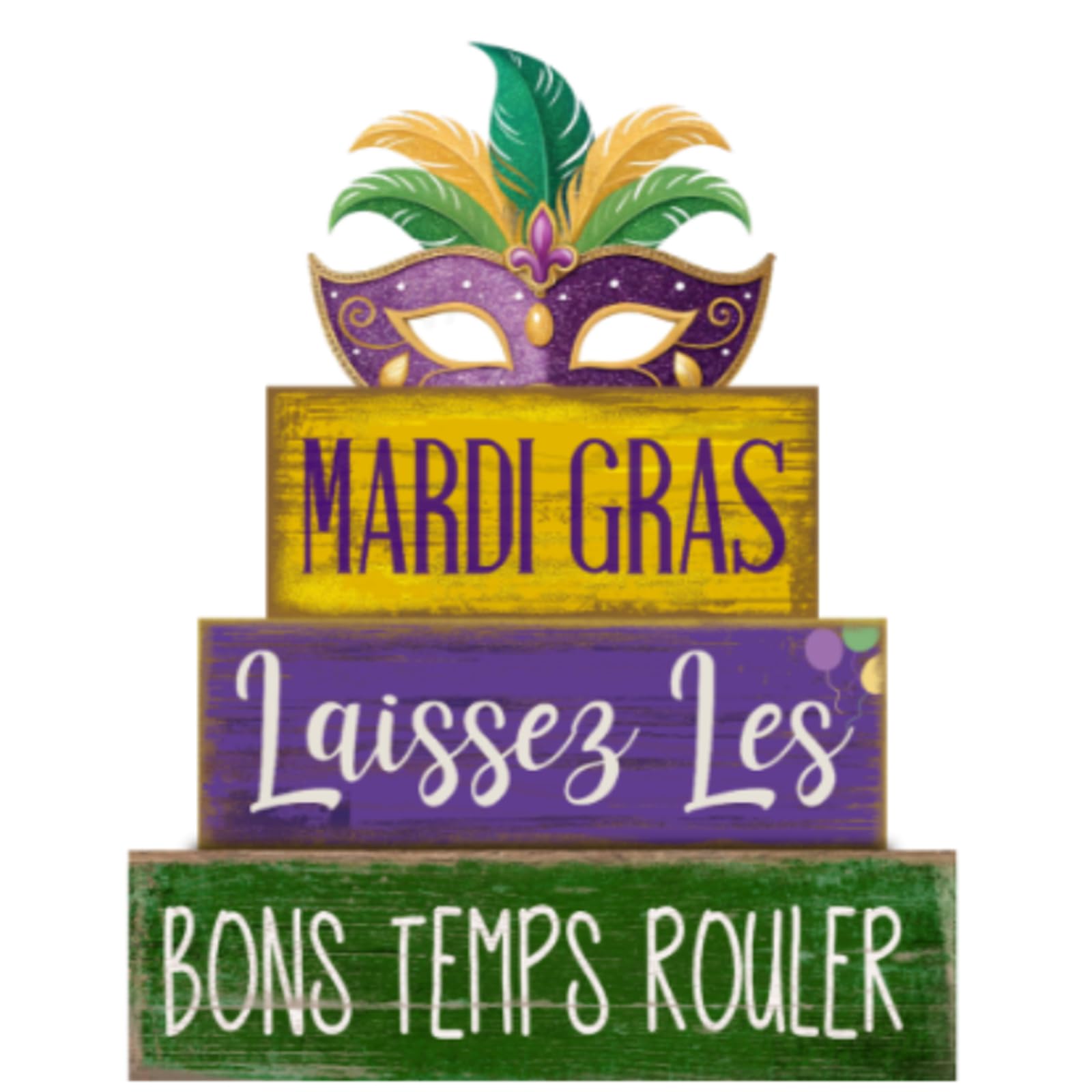 Lineshading 4 Pcs Mardi Gras Tabletop Decor Wooden Mask Tiered Tray Decor Carnival Green Purple Golden Book Stack Ornaments for 
