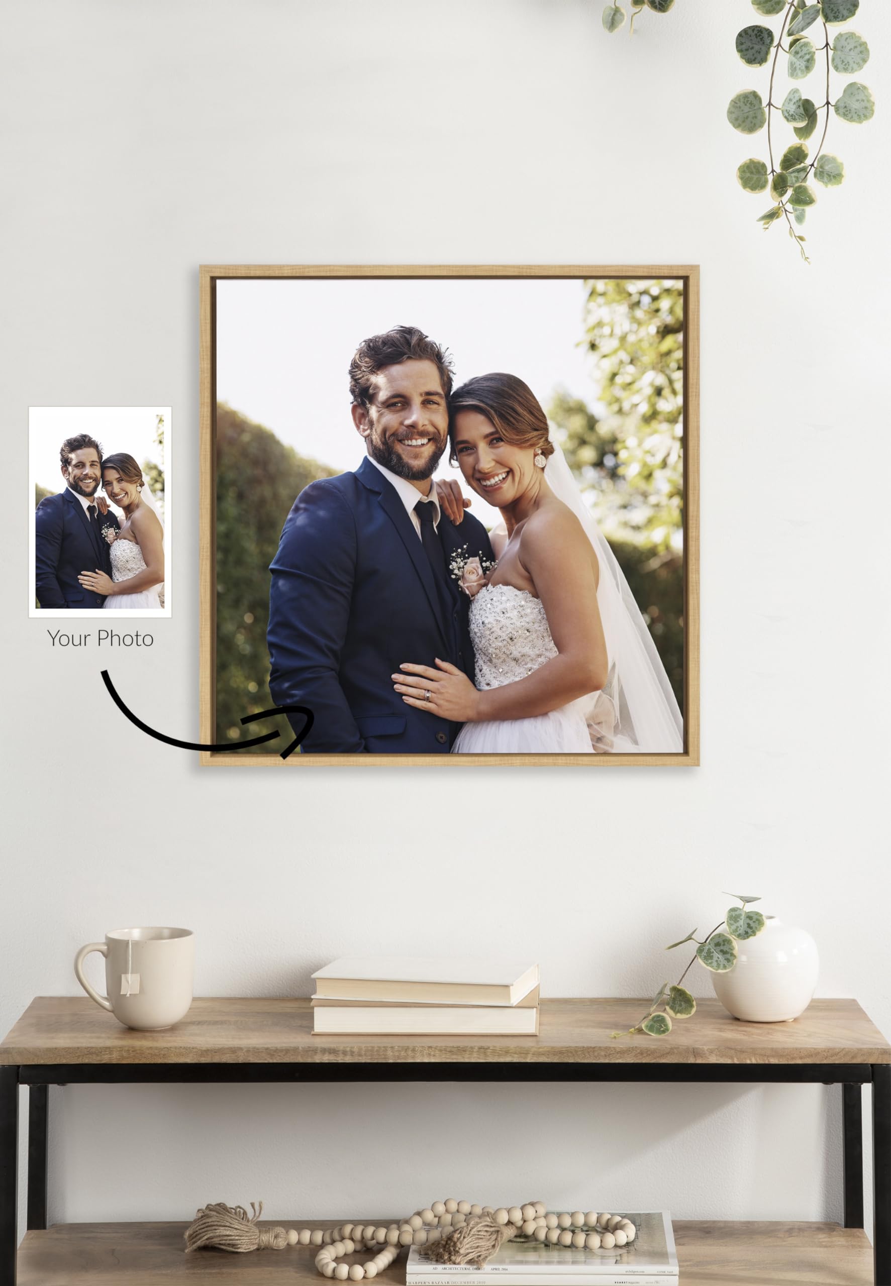 Kate And Laurel Sylvie Square Custom Printed Framed Canvas Wall Art, 22X22 Natural, Personal Canvas Print With Your Photos For B
