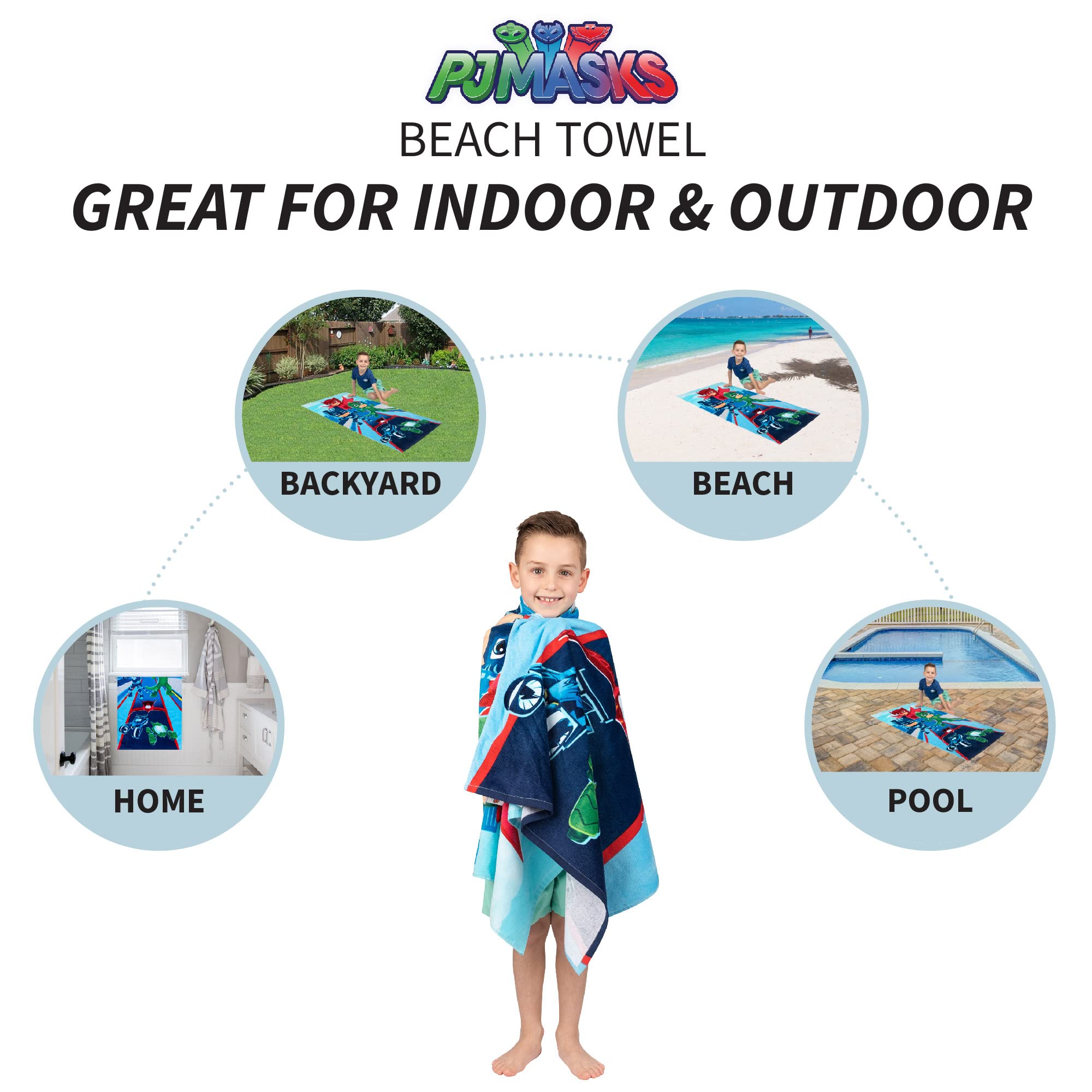 Franco Kids Super Soft Cotton Bath/Pool/Beach Towel, 58 In X 28 In, Pj Masks