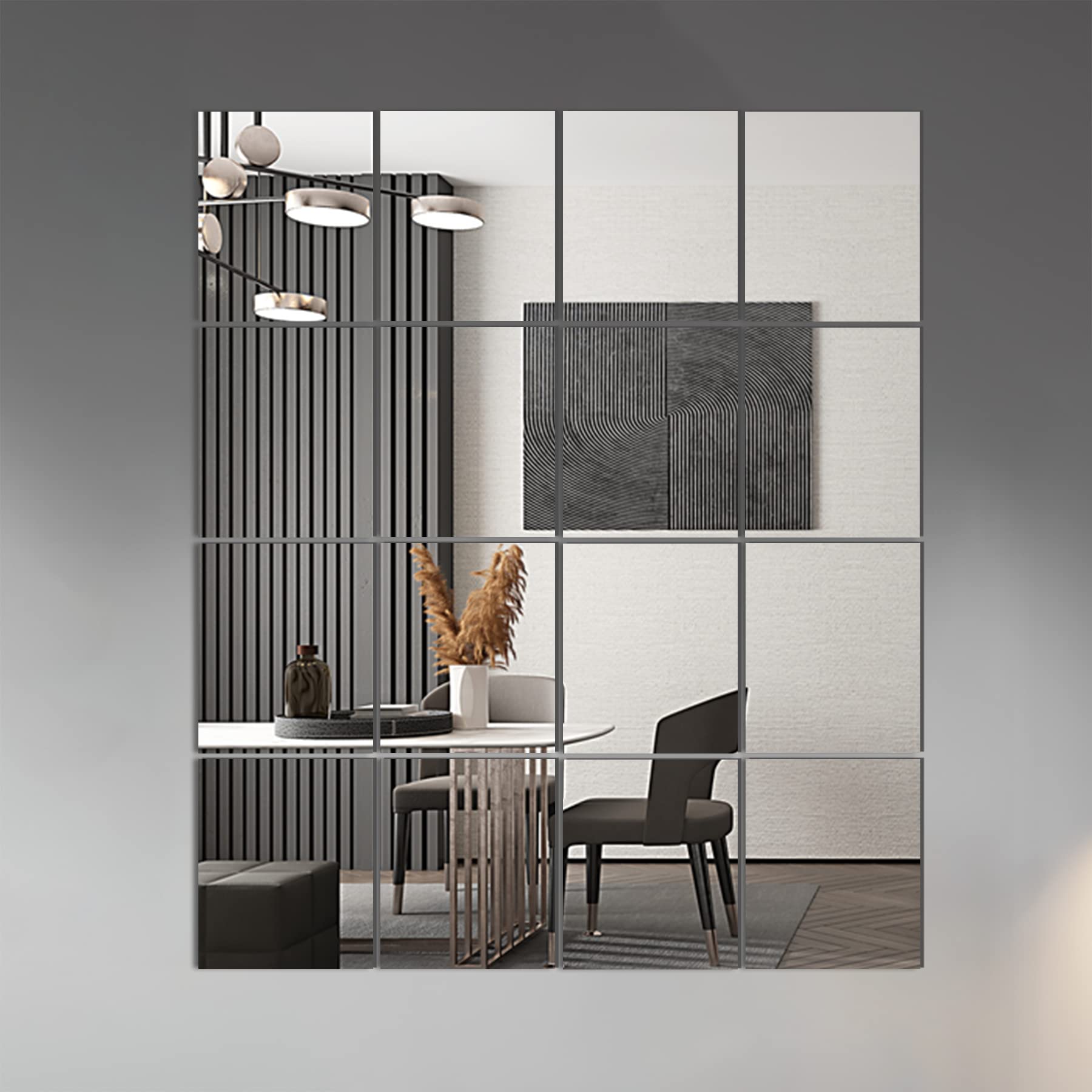 Delma Home Mirror Tiles  14'' x 12'' Glass Frameless (16 PCS)  Large Wall for Gym Bedroom Door Bathroom (Glass - 16PCS)