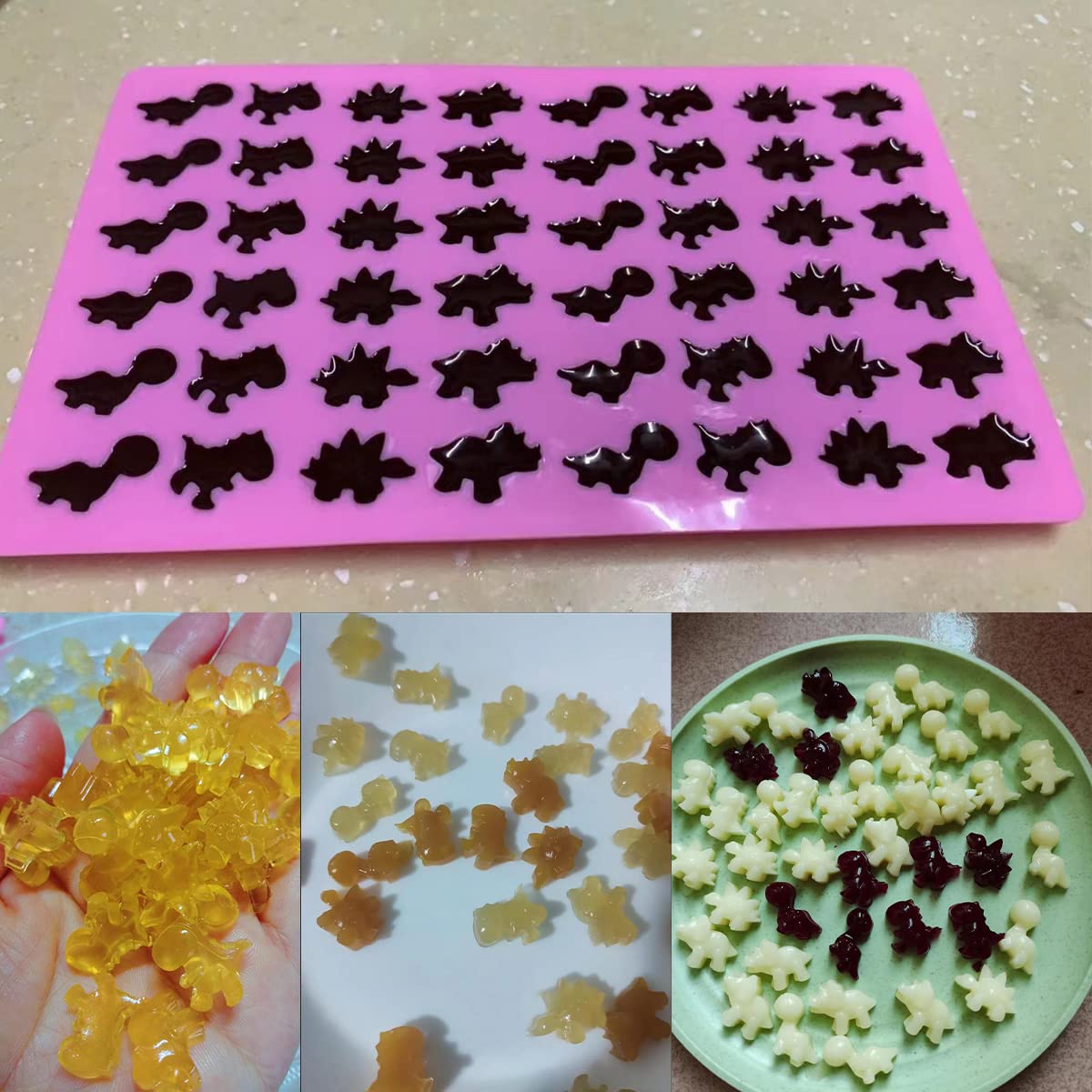 Hycsc Dinosaur Gummy Molds, Mini Silicone Candy Mold, 2 Pack Dino Chocolate Gummy Molds With Droppers, Great For Diy Non-Stick S