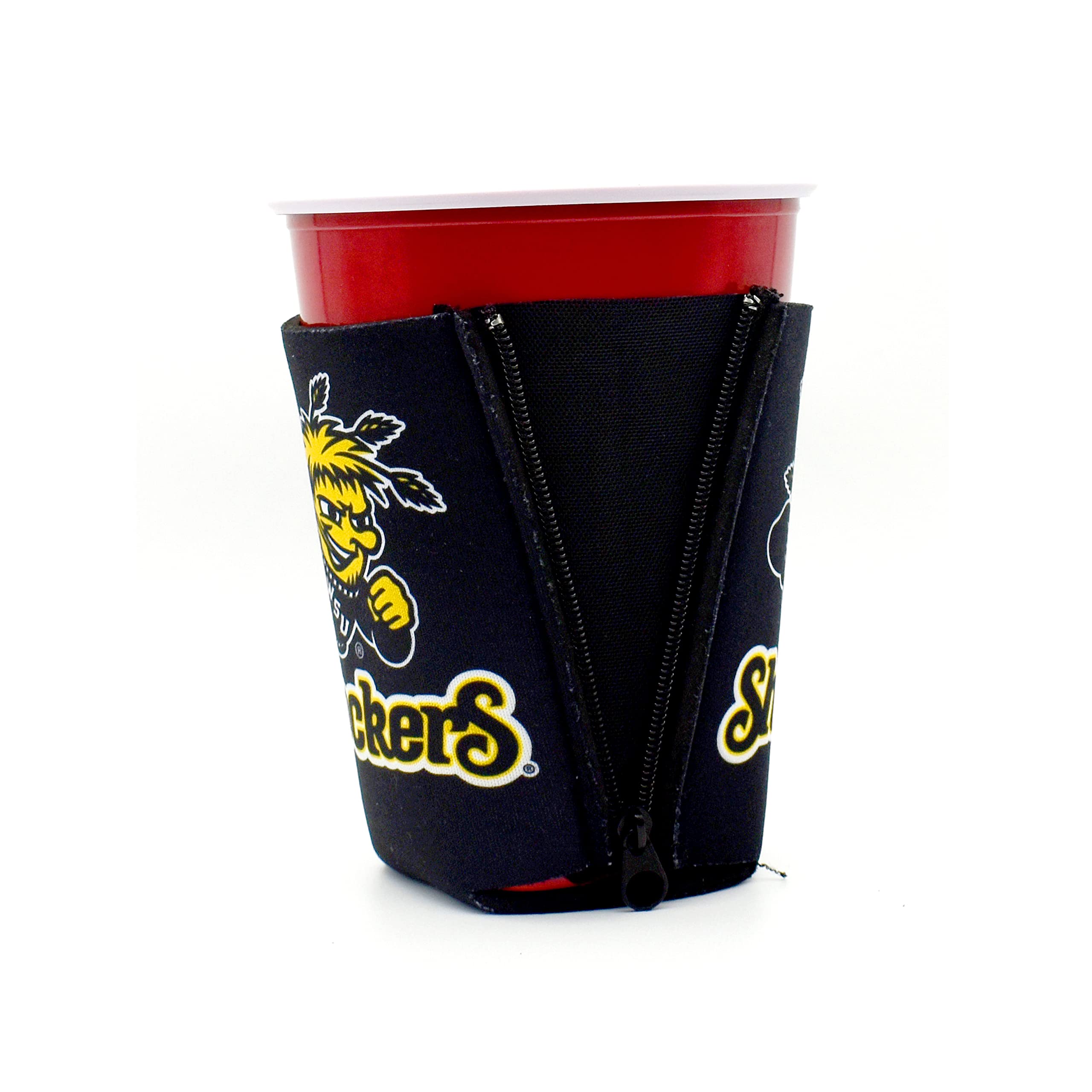 Zipsip Black Adjustable All-In-One Coozie With Zippers - Fits Cans, Bottles, Glasses - Insulated Neoprene Sleeve - Wichita State