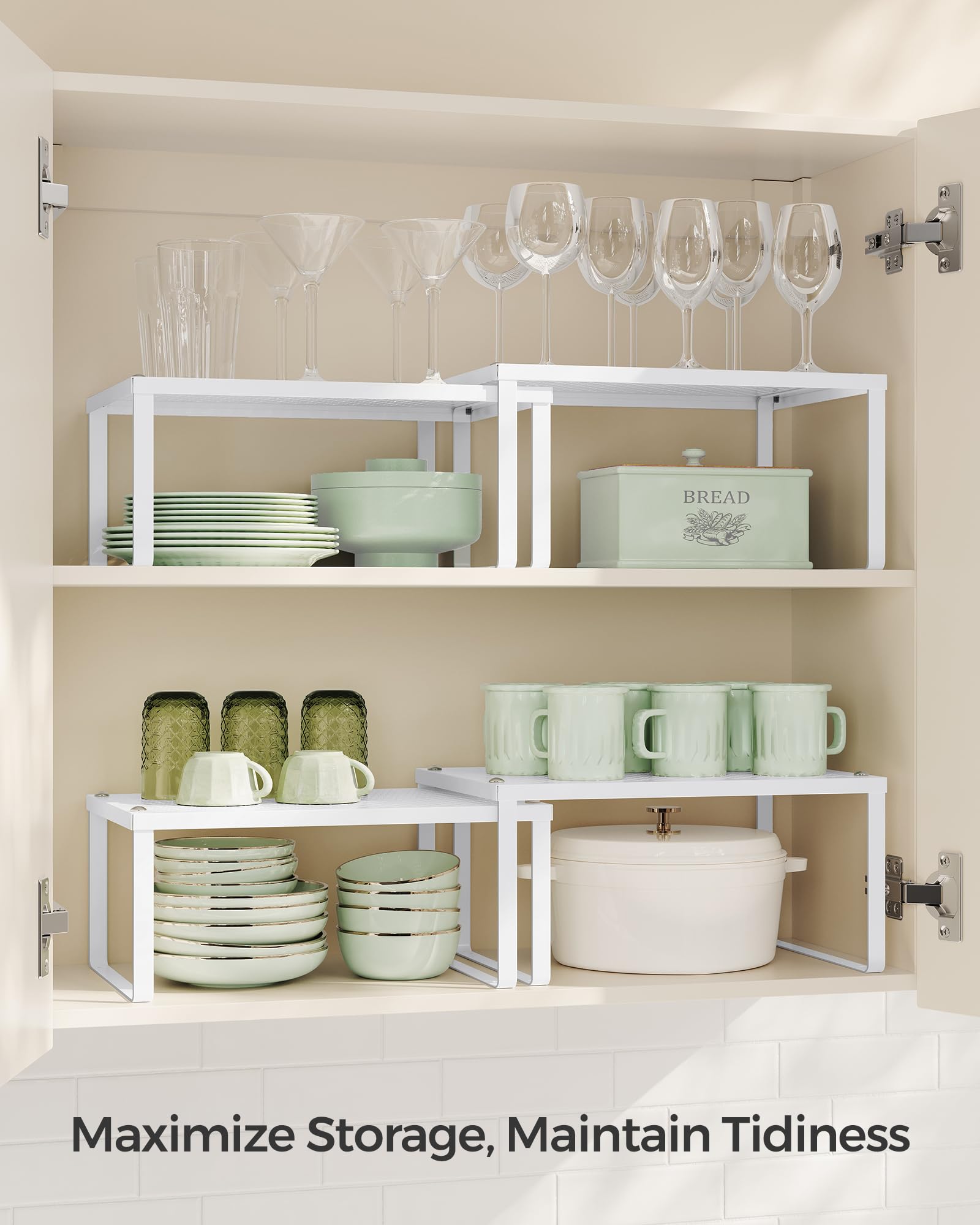 SONGMICS Spice Racks, Cabinet Shelf Organizers, Shelf Organizers, Countertop Organizers, Shelf Risers, Stackable, Expandable, Se
