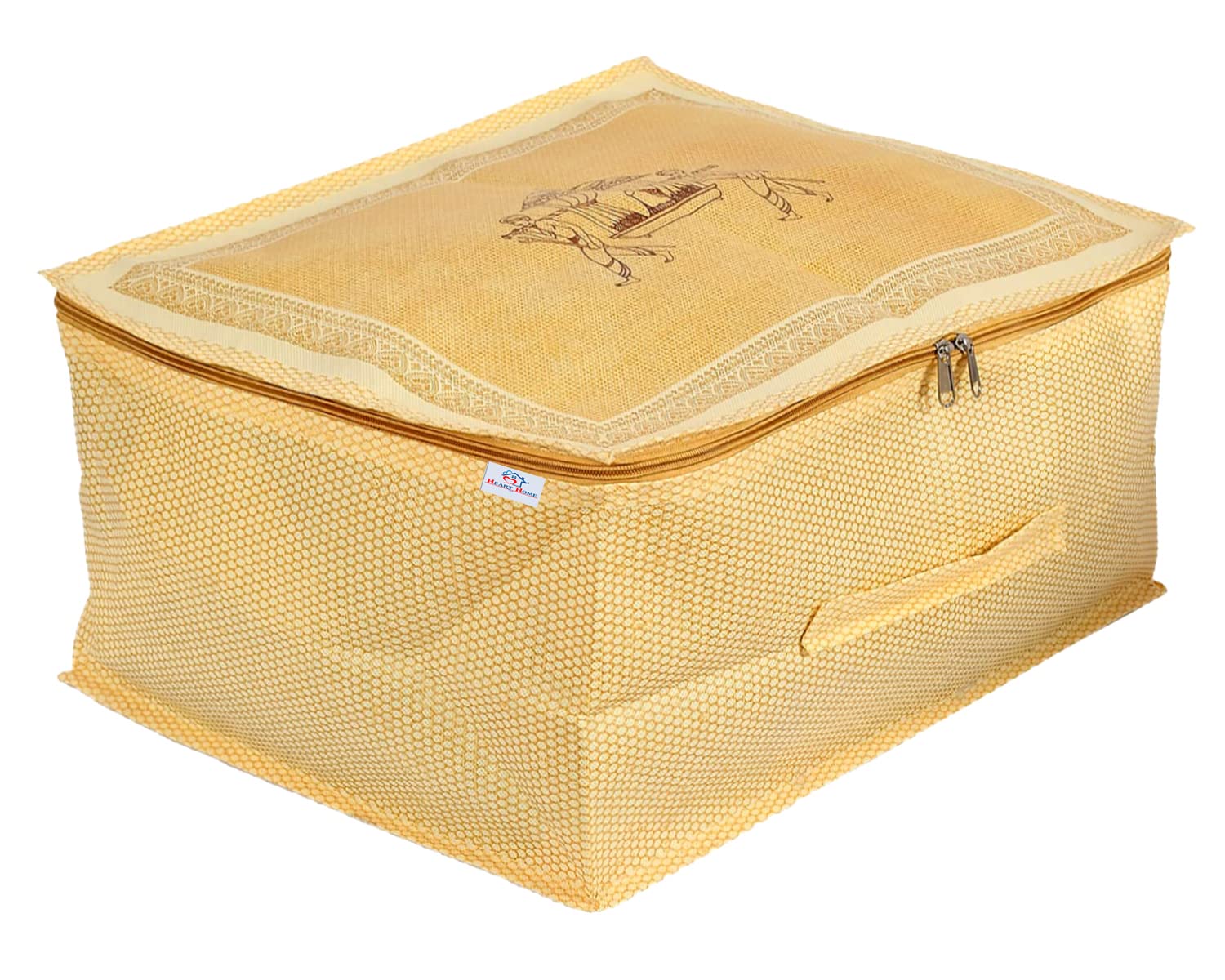 Heart Home Doli Printed NonWoven Foldable Underbed/Storage Bag/Wardrobe Organizer (Gold) 54Hh4294.