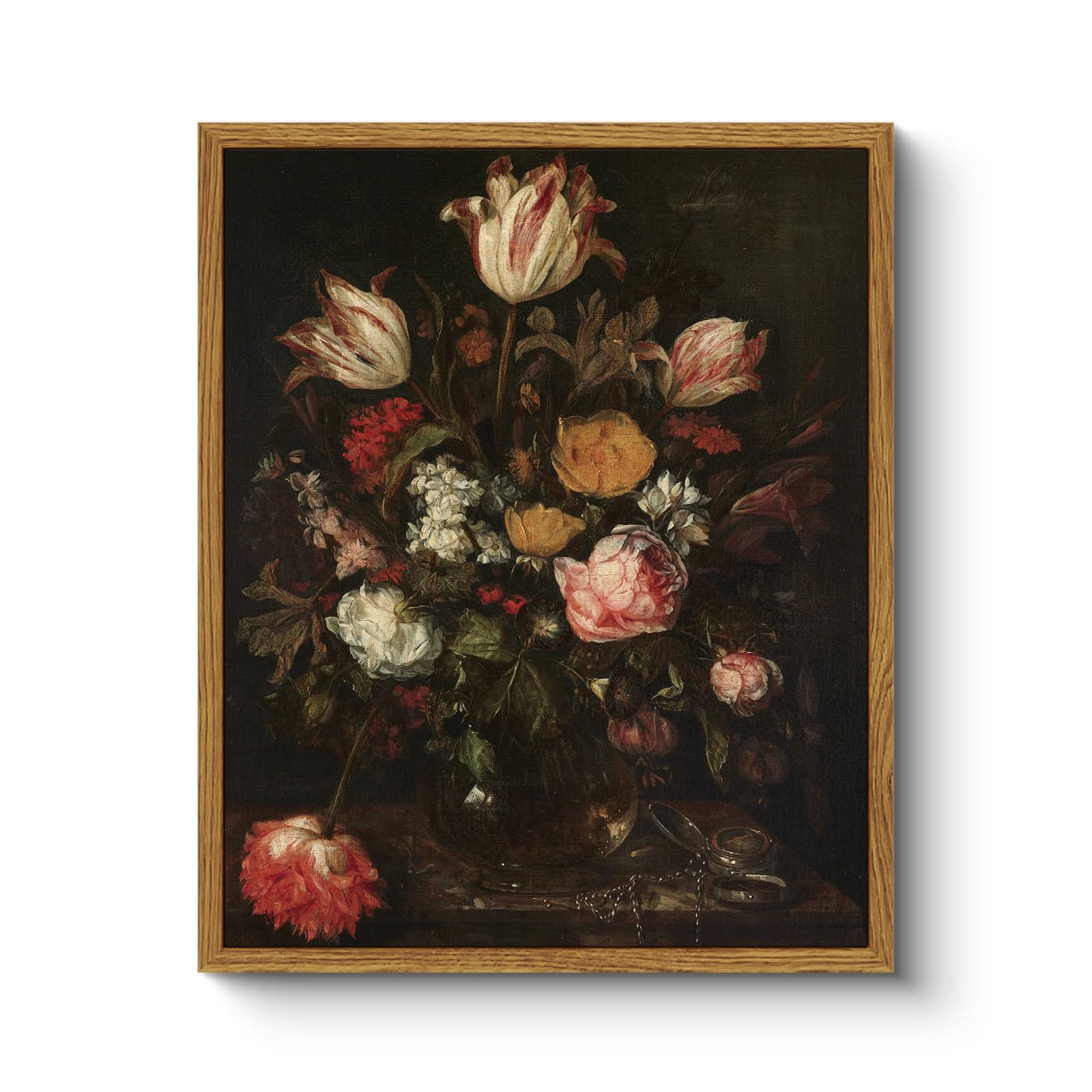 Arpeotcy Vintage Framed Floral Wall Art Decor, Bathroom Dark Flower Bouquet Retro Wall Decor, Canvas Prints Art, Bedroom Roses A