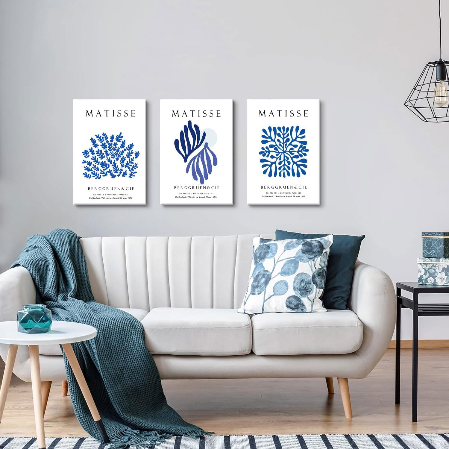 Djmwtb Matisse Canvas Wall Art Abstract Navy Blue Poster Prints Framed Set Of 3 Minimalist Flower Aesthetic Pictures Modern Artw