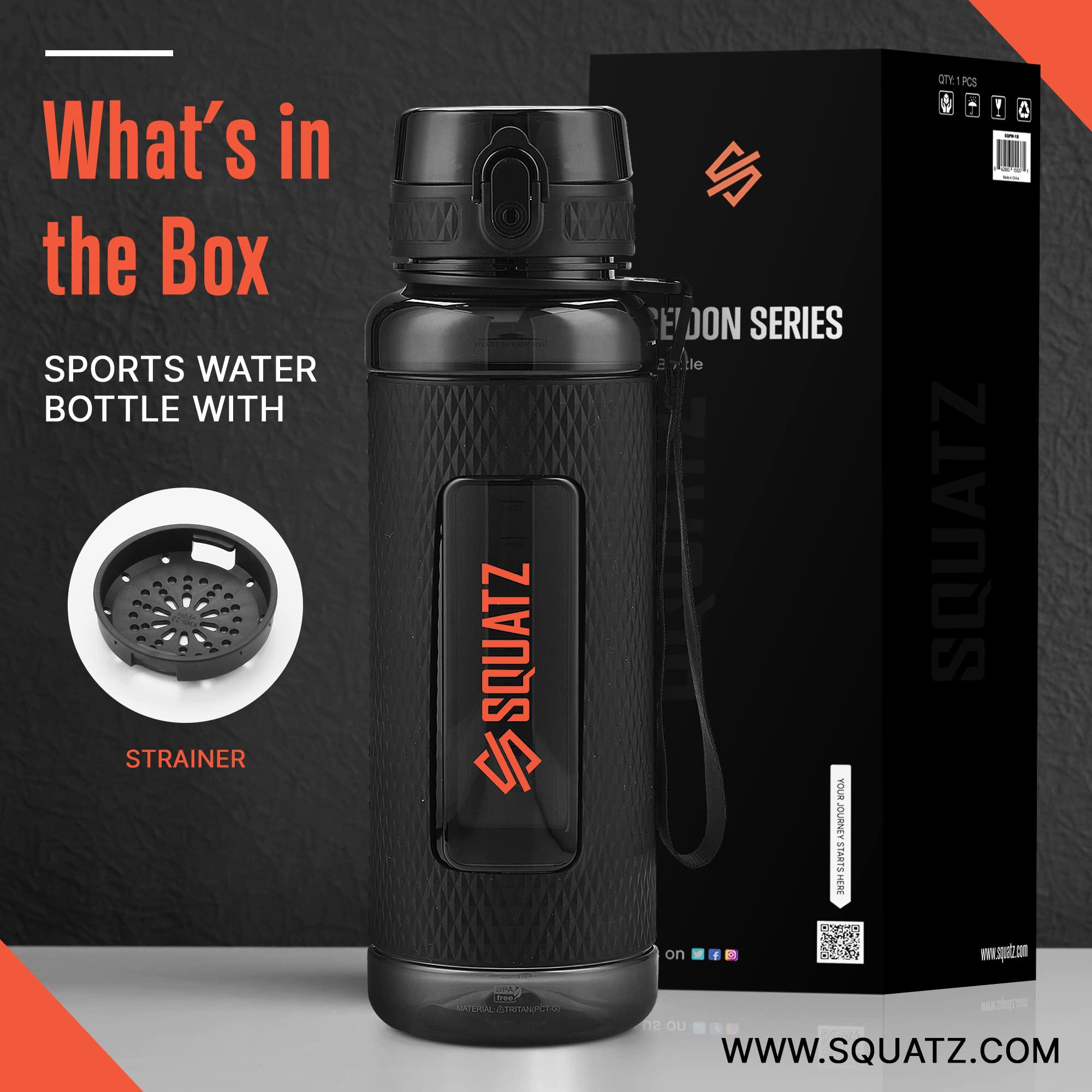 Squatz 24 Oz Poseidon Series Water Bottle For Protein And Fruit Shakes - Premium Quality Wide Mouth Gym Flask Fruit Infuser Stra